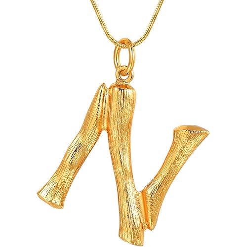 FOCALOOK Statement Bamboo Necklace 18K Gold Plated Big Bamboo Letter Pendant Necklace (With Gift Box)