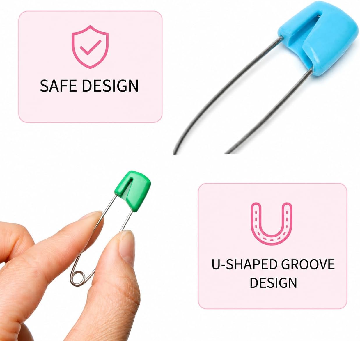 Mr. Pen- Diaper Pins, 2.2", 100 pcs, Stainless Steel, Plastic Head | Nappy Pins with Safe Locking Closures for Crafts, Colorful Laundry Pins