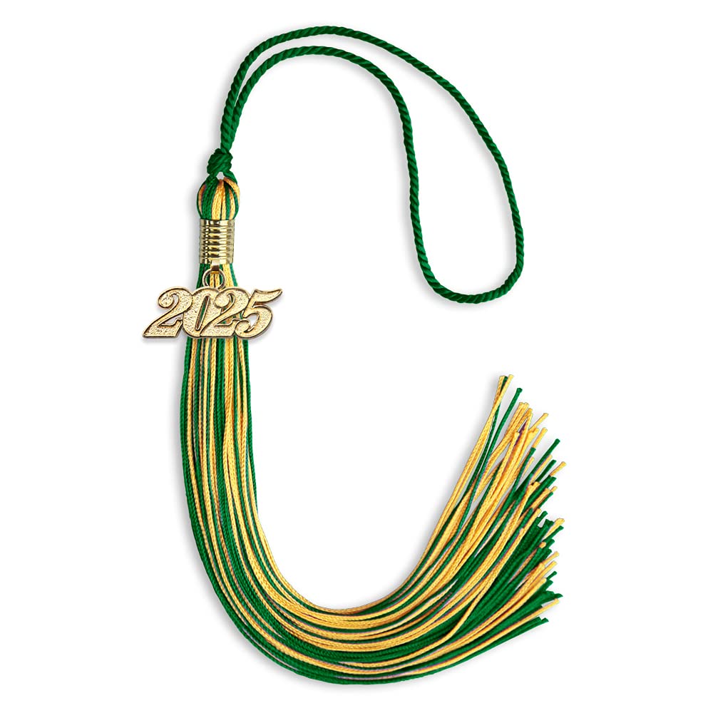 Endea Graduation Mixed Double Color Tassel with Gold Date Drop (Green/Gold, 2025)