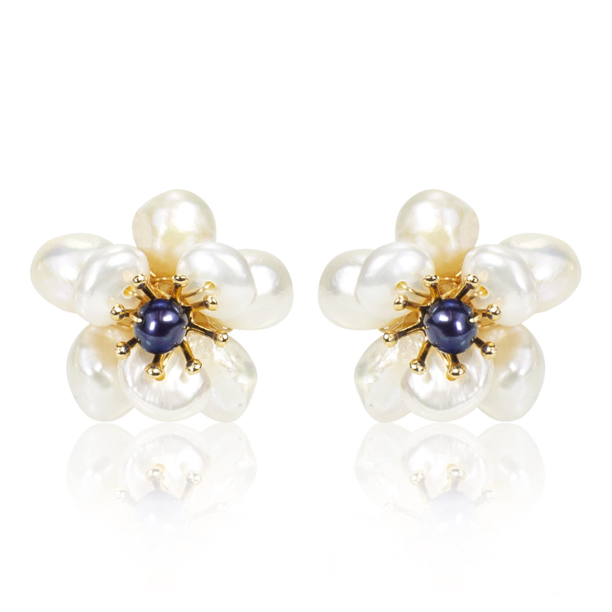 ELESAXISGWhite Baroque Pearl Earrings For Women Trendy Handmade Unique Cute Wedding Flower Stud Earrings Real Freshwater Pearl Jewelry Gift For Girls