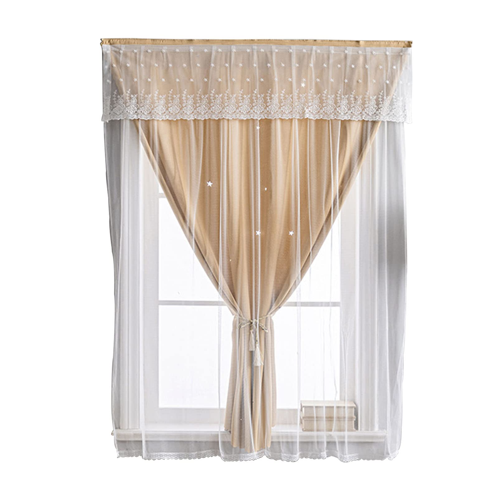 Blackout Curtains for Bedroom, Double Layer Self-Adhesive Semi Sheer Curtains for Bedroom Dining Office Window Decoration(W*H:180x200cm(71x79inch), Beige)