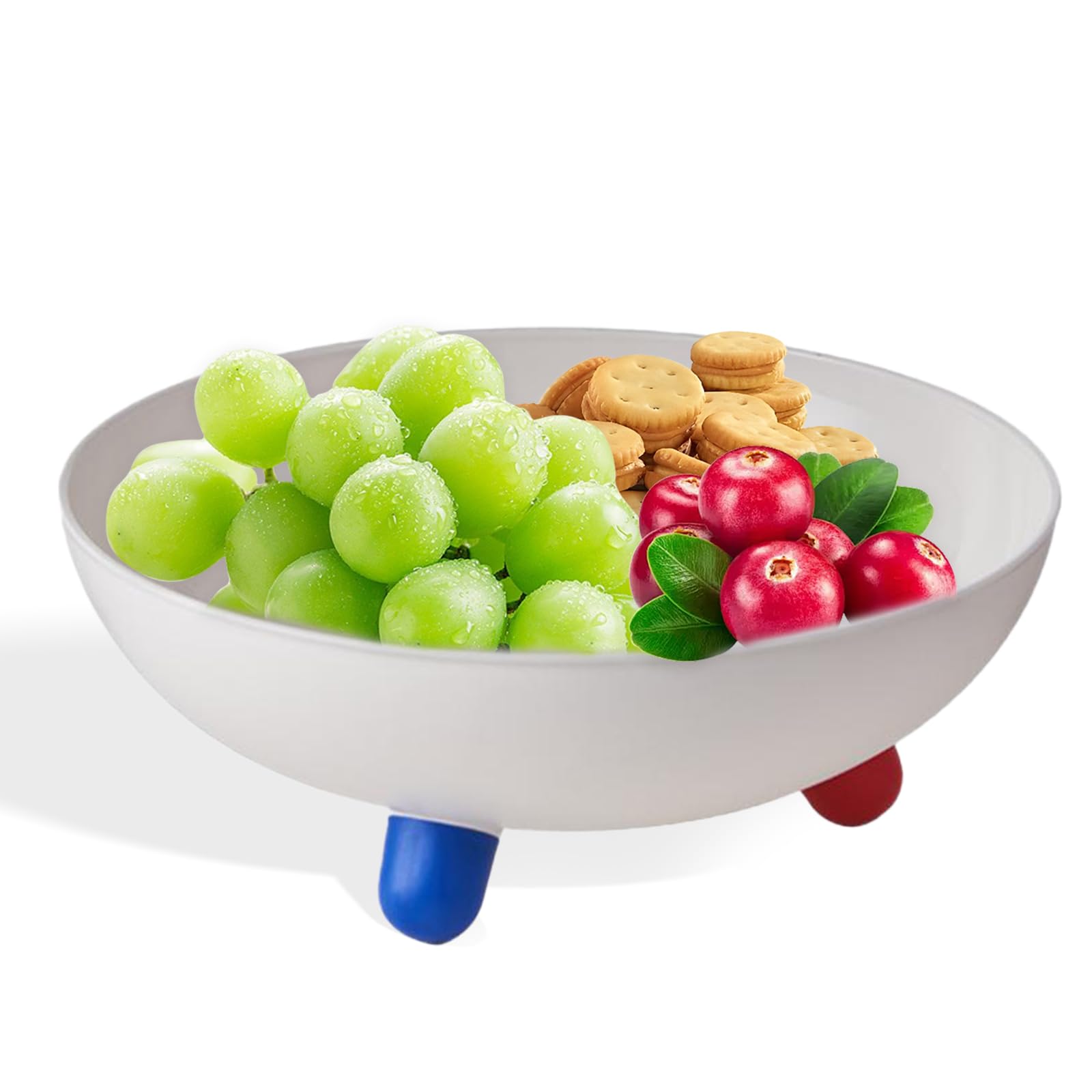 Riadyet Wide Mouth Fruit Bowl with Three-Legged Design – Wooden Storage Bowl for Kitchen Counter, Multi-Color Options, Ideal for Salad, Snacks, and Fruit (White)