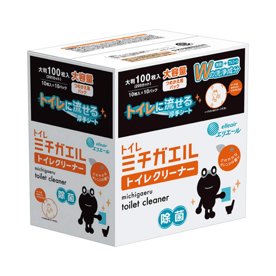 エリエール ミチガエル トイレクリーナー つめかえ用 100枚(10枚×10パック) オレンジの香り商品画像