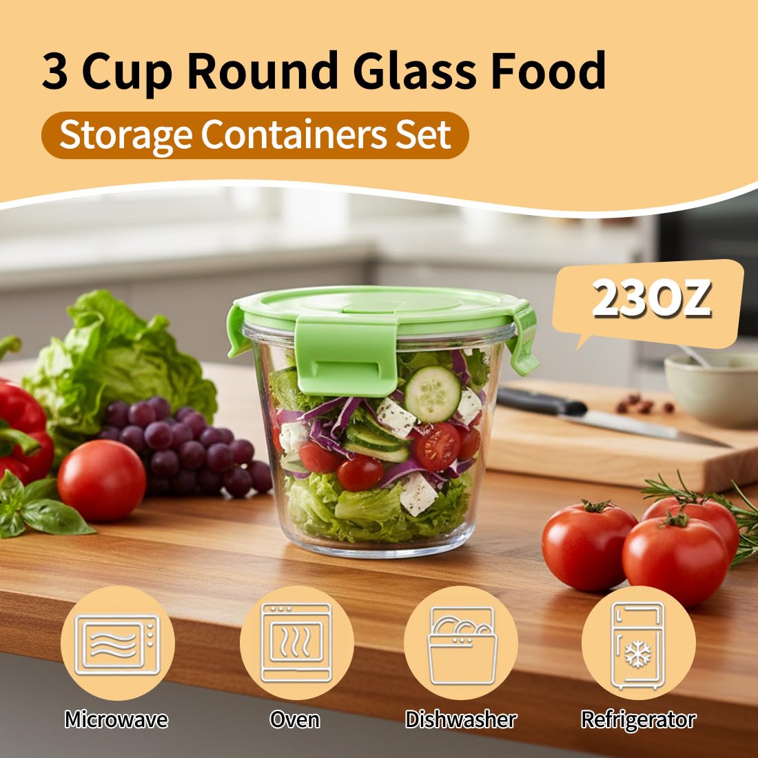 Contenitori per alimenti in vetro, 710ml Contenitori per alimenti in vetro con coperchio, Meal Prep Contenitori con，per cucina domestica o ristorante Per Microonde, Lavastoviglie, Forno-4
