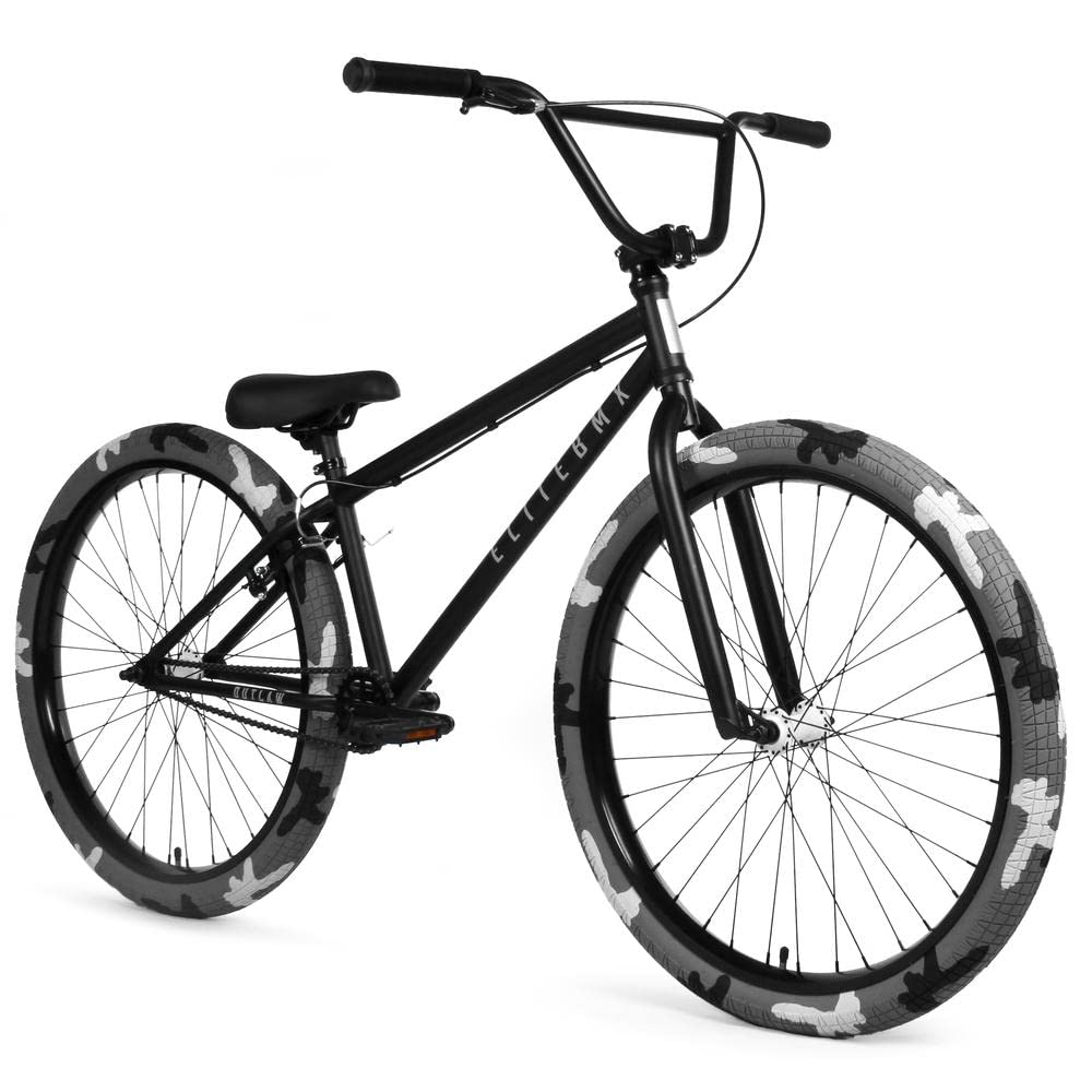 ELITE BICYCLES Elite BMX Bicycle 18'', 20'' & 26'' Model Freestyle Bike - 3 Piece Crank (Black Out-LawCombat, 26'')
