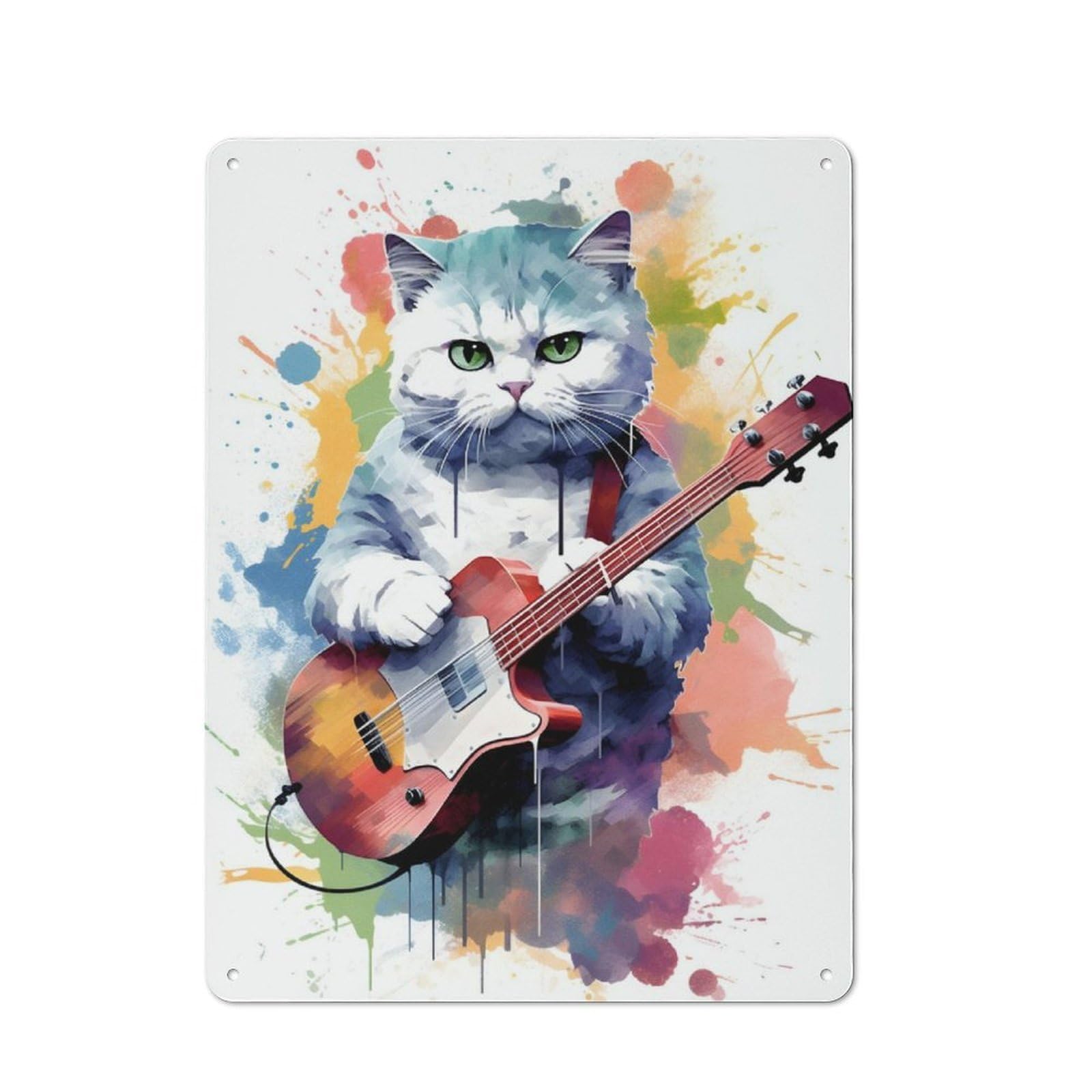 Junmoney Scittish Fold Cat Guitars Vintage Tin Sign 40X30cm With For Man Cave Or Games Room, Suited To Wall Displays In Games Rooms And Man Caves