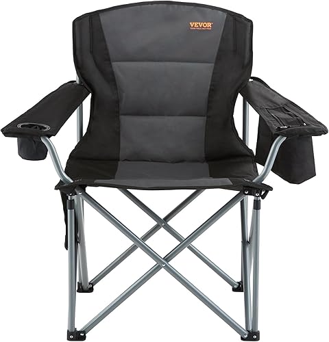 Miniatura 6 de VEVOR Silla plegable de gran tamaño para campamento, portátil, de alta resistencia para exteriores, respaldo lumbar cuádruple acolchado con