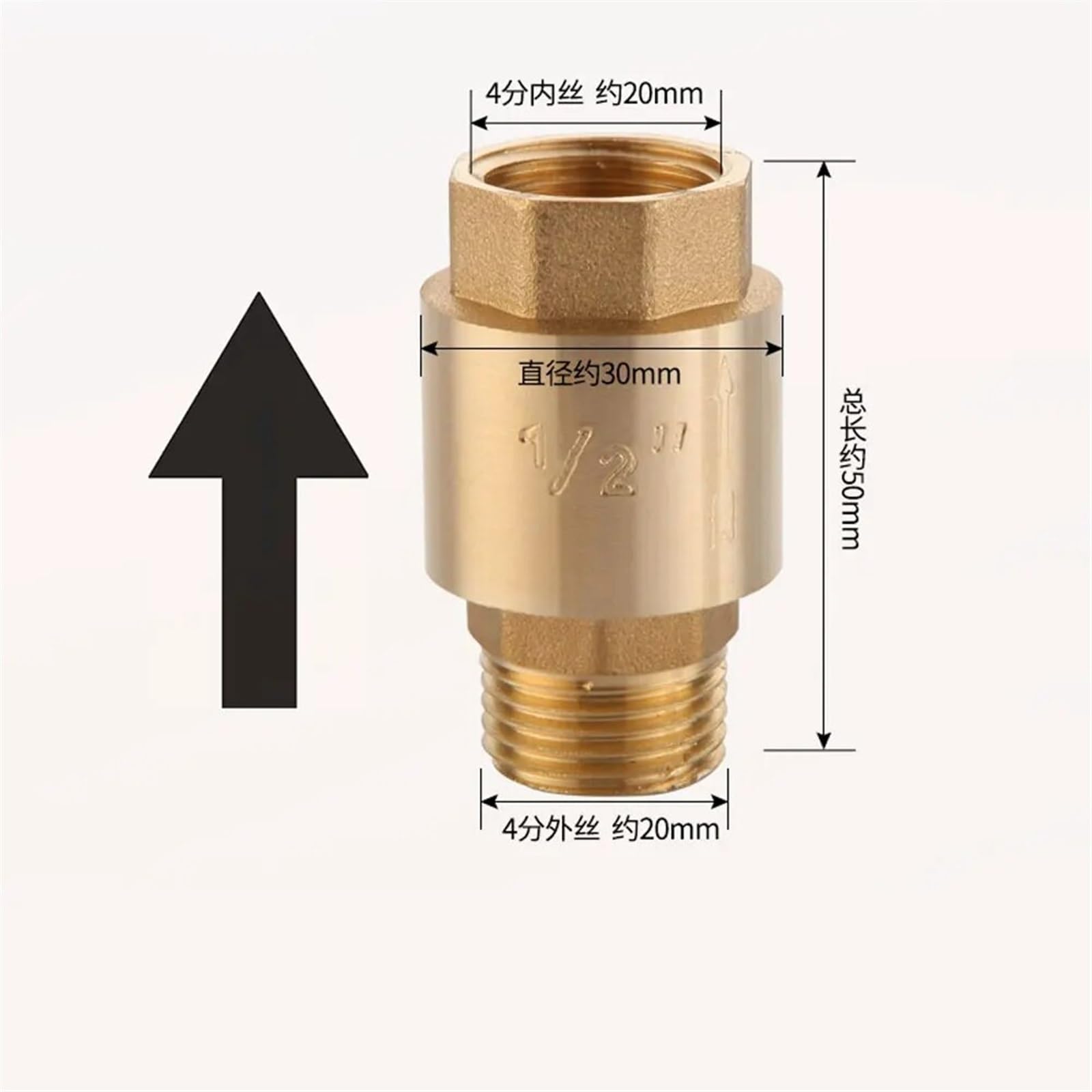 1/2" 3/4" 1" 1-1/4" 1-1/2" 2" Filettatura Maschio Femmina Ottone Valvola di ritegno a Molla in Linea della Pompa dell'Acqua unidirezionale(Male to Male,0.75 inch)