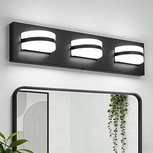 Lámparas LED regulables para tocador de baño, 1550 lúmenes, rotación de 360, color negro mate moderno, luces de tocador para baño, sala de estar,
