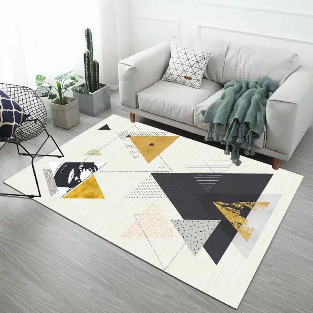 Grand tapis de salon 120x160cm au design géométrique triangulaire pour décoration intérieure