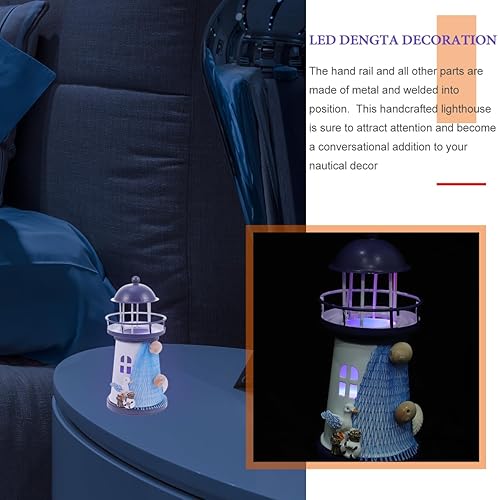 Miniatura 5 de BESPORTBLE Decoración de faro náutico, pequeño adorno de faro, decoración de estilo mediterráneo, modelo de faro de playa para decoración del hogar,