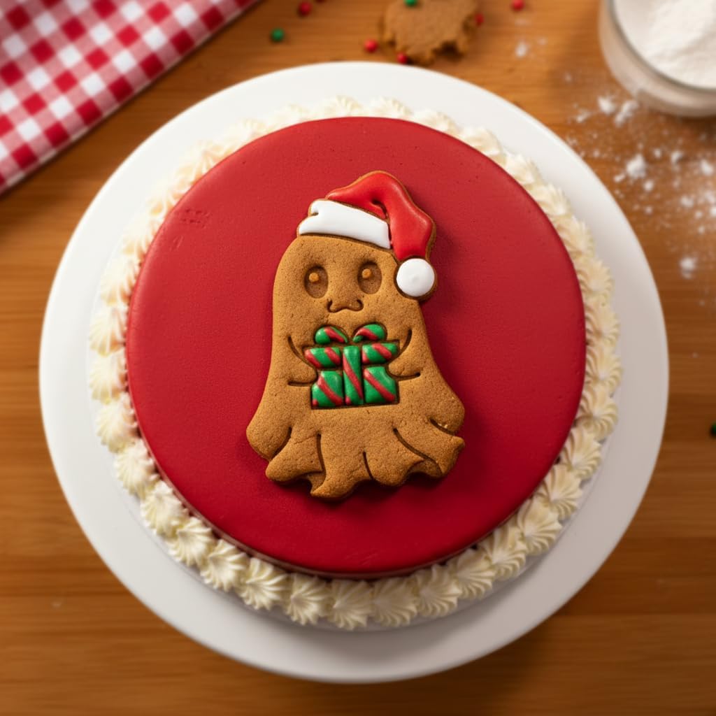 BAKERLOGY Set of 2 Christmas Ghost & Cute Skull Cookie Cutters – Kawaii Santa Hat Spirit and Festive Skull Baking Molds for Holiday Cookies & Fondant Decorations