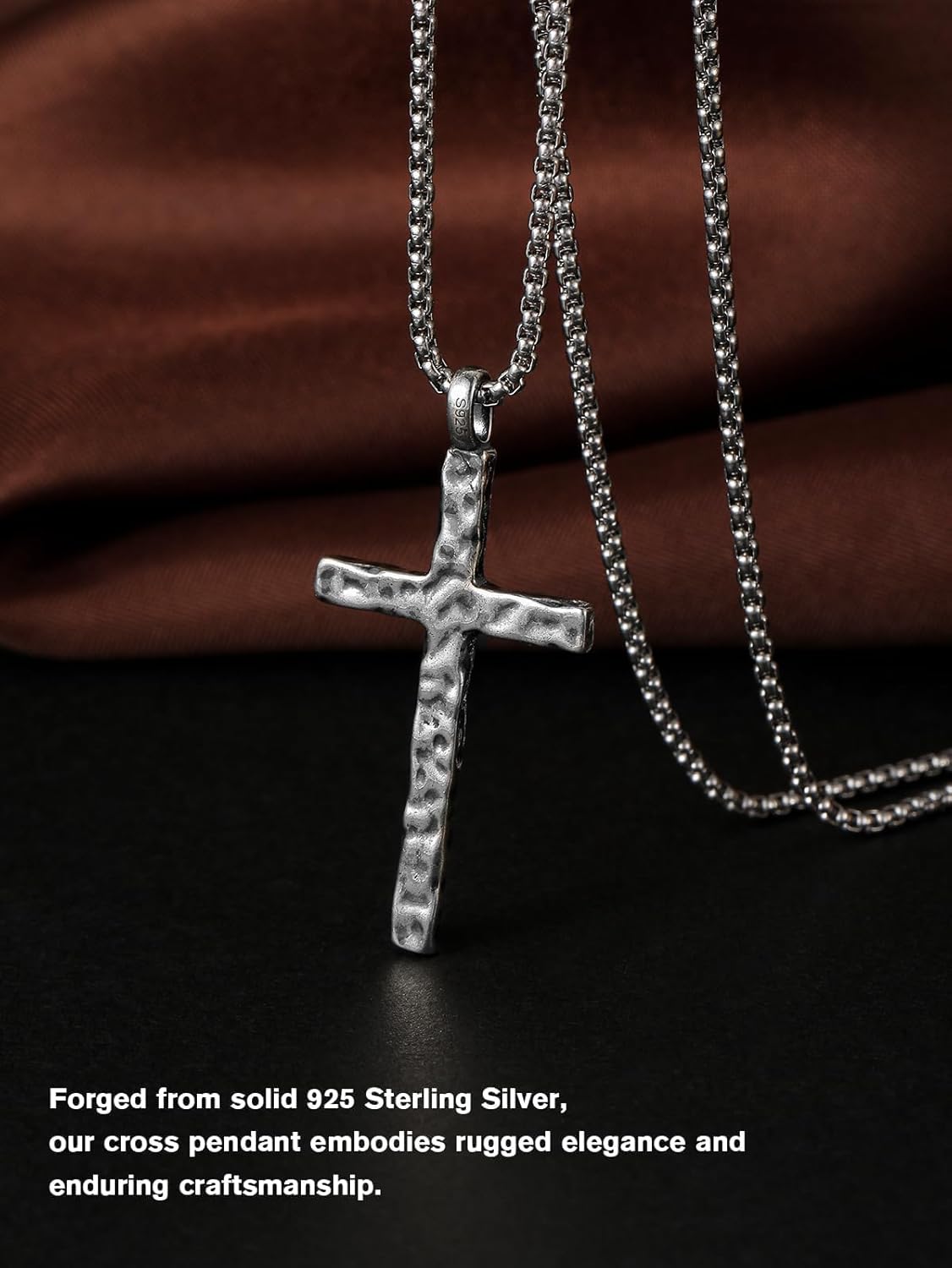 925 Sterling Silver Cross Necklace for Men, 1.57 Inch Oxidized Antiqued Cross Pendant with 20+2 Inch Adjustable Steel Box Chain, Vintage Style Cross for Men Women - Image 7