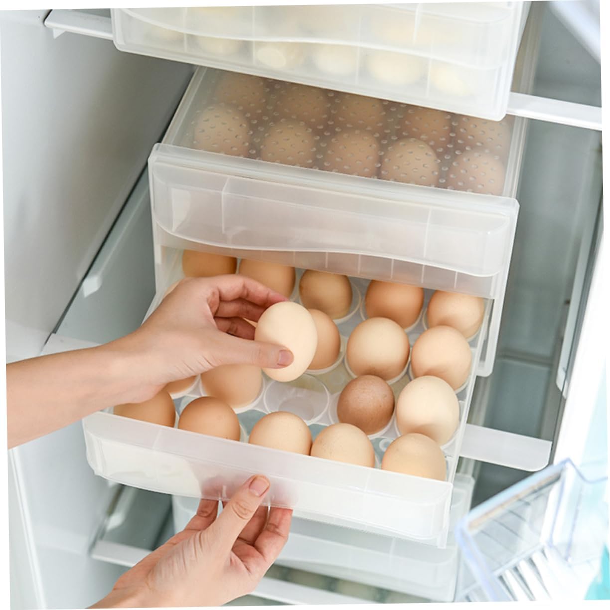Double-layer 60 Grids Egg Storage Box Stackable Plastic Egg Organizer for Refrigerator Sturdy for Kitchen and Home Use