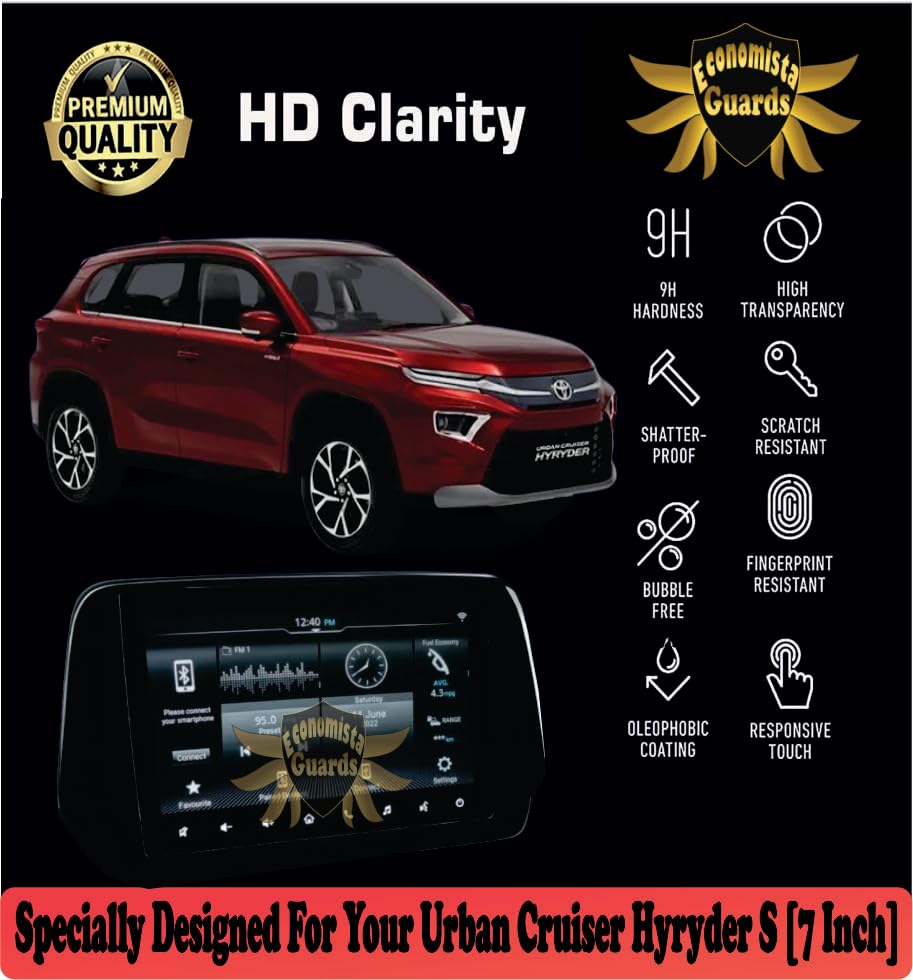 Image of Economista ☆☆☆☆☆ Drive In Luxury With 9H Hardness Car Screen Protector! Scratch & Water Resistant For Premium Protection! Specifically Tailored For Toyota Hyryder S Variant [Matte, (7 Inch)]