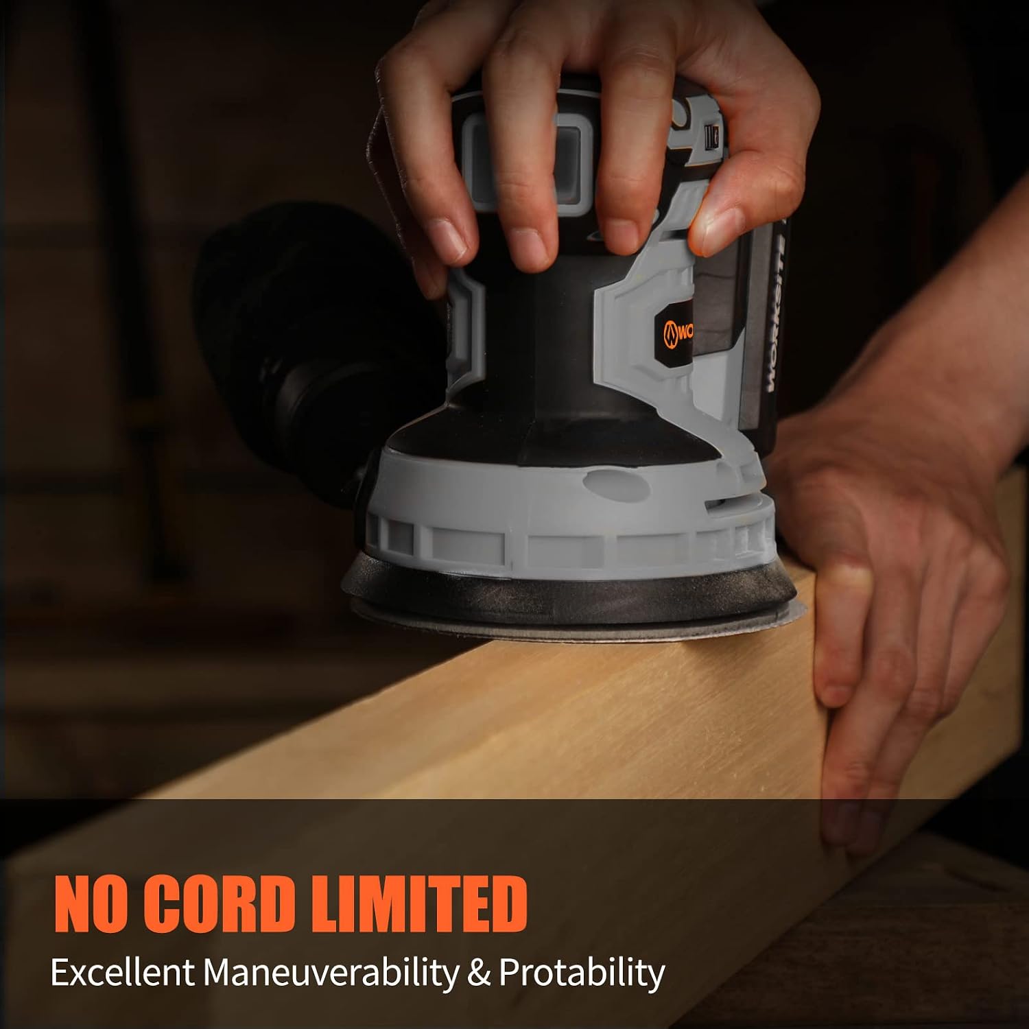 WORKSITE 20V MAX Cordless Random Orbital Sander, 5-Inch Variable Speed Orbital Sander w/2.0A Battery, Charger,Dust Collector and 30pcs Sanding Discs, Gray