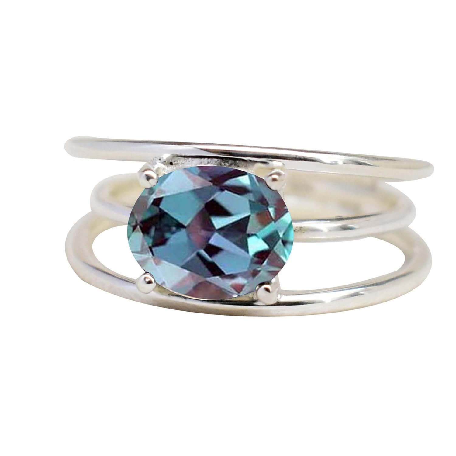 Color Changing Alexandrite Ring 925 Sterling Silver Handmade Stackable Ring Birthday Valentine's Day Gift For Women Rings Natural Alexandrite Gemstone Ring Designer Band Ring