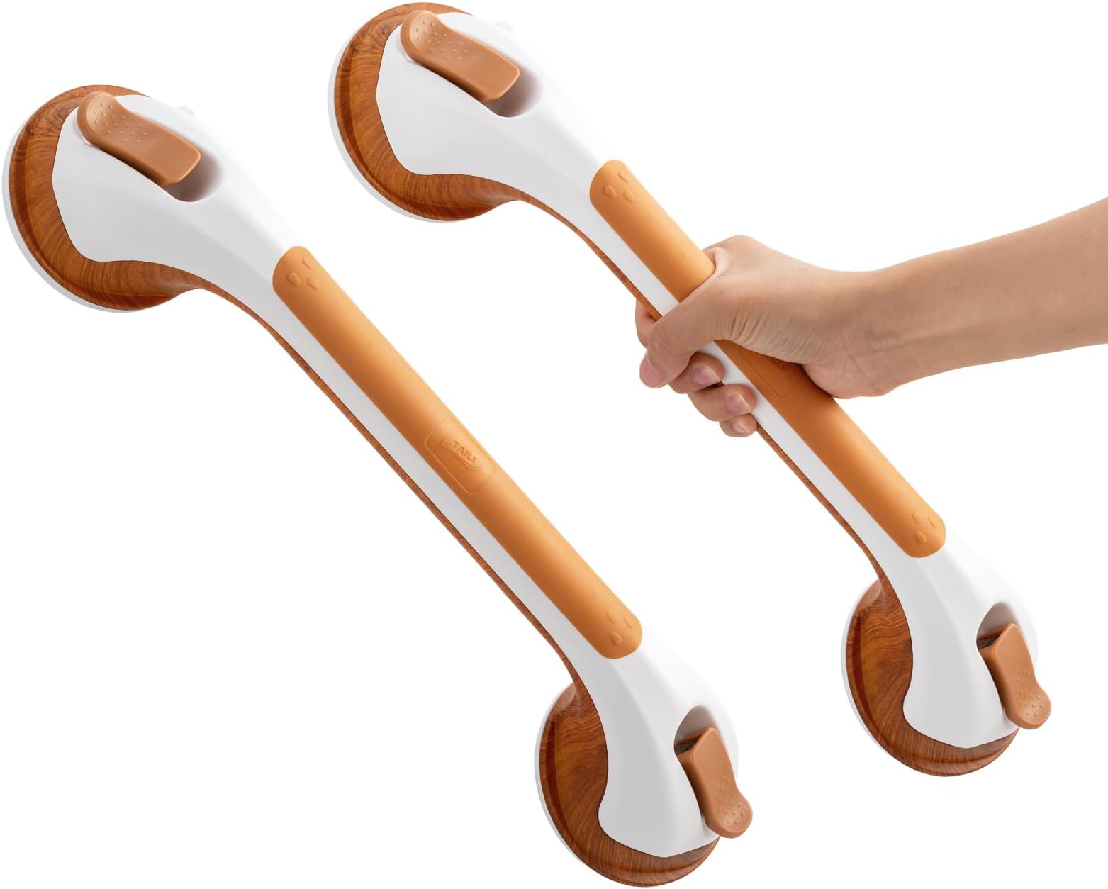 TAILI Suction Grab Rails for Bathroom 2 Pack, 43 CM Suction Handles for Shower, MAX Hold 110 KG Bath Safety Grab Rail for Elderly, Senior, Disabled, No Drilling Handle, Disability Aids - Woodgrain