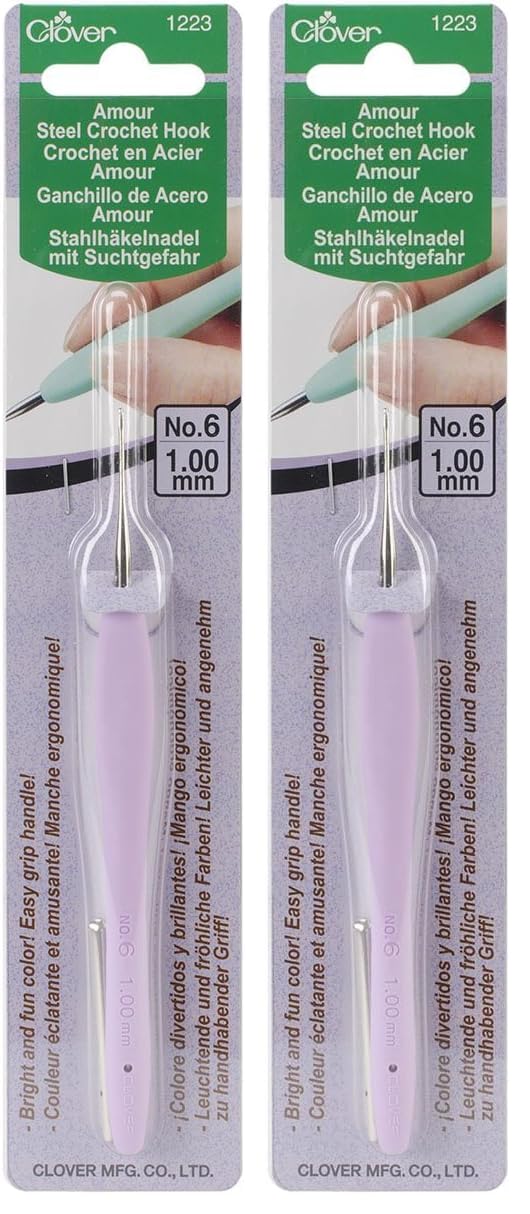 Clover 1223 Amour Steel Crochet Hook No. 6, 1.00mm, Purple (Pack of 2)