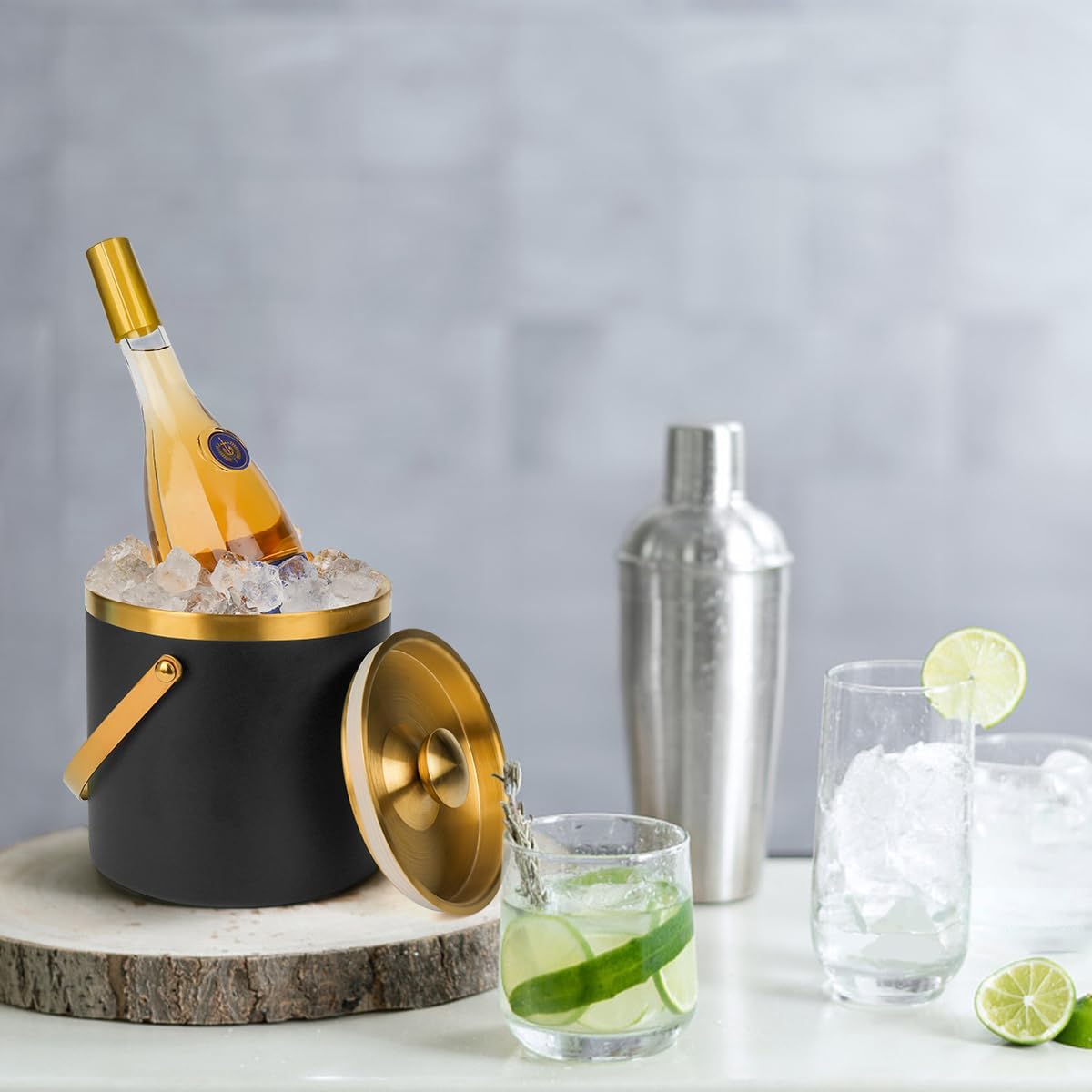 3L Double-Wall Insulated Stainless Steel Ice Bucket with scoop for Cocktail Bar - Metal Ice Bucket for freezer with Lid for parties,ice holder,champagne bucket,bar cart accessories (black) - Image 6