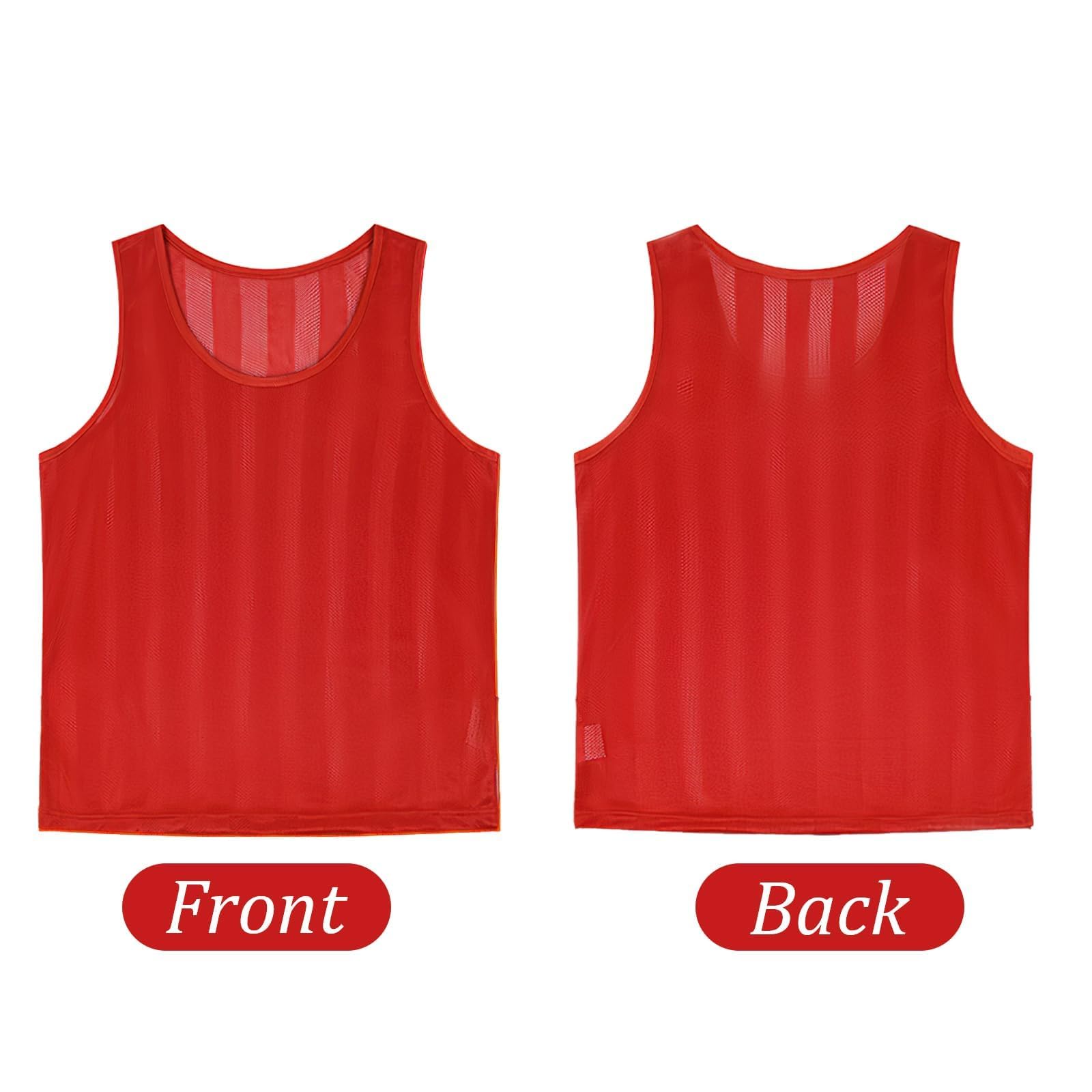 Lot de 24 Gilets Chasubles d’Entraînement en Maille Respirante，Maillots Universels Adultes et Juniors，Dossards Numérotés Rouge & Bleu pour Football, Basketball, Rugby