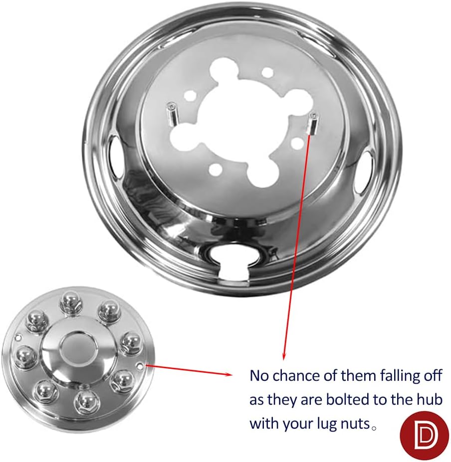 17" Polished Stainless Steel Dually Wheel Simulators fit for 2003-2018 Dodge Ram 3500,4pcs Nice Looking Bolt On Wheel Cover with Removable Centre Cap,8 Lug 5 Hand Hole Hubcap