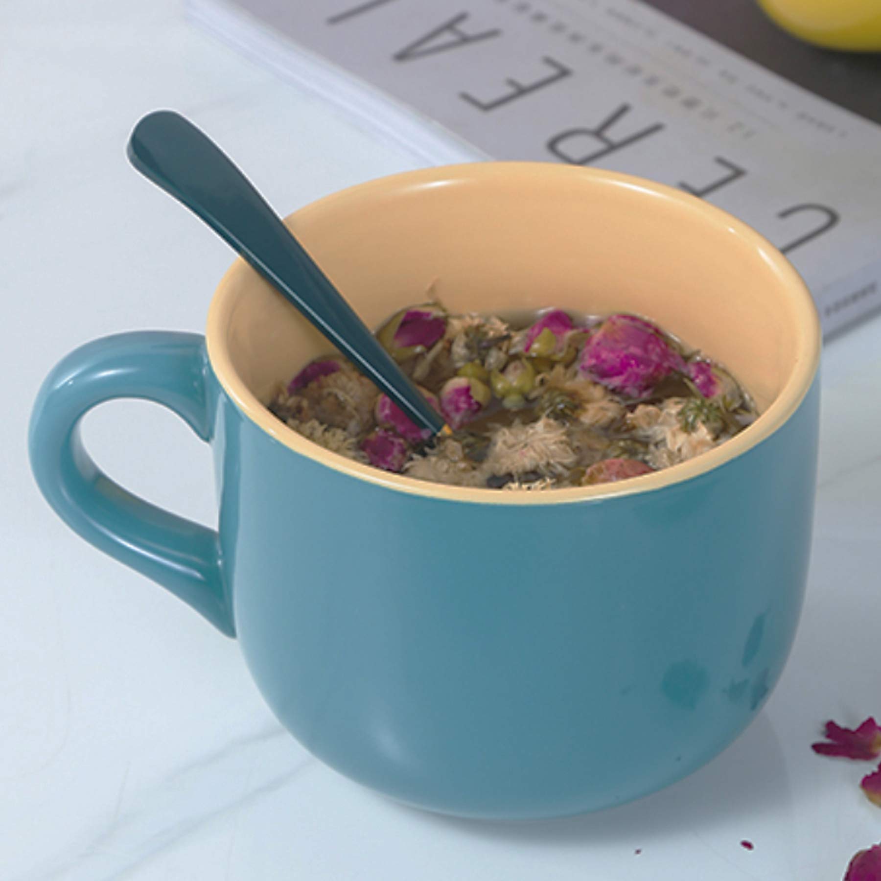 TeenFighter Taza grande de porcelana de avena – 680 ml de ancho taza de café, taza de desayuno y tazón de sopa, apta para microondas y lavavajillas, taza de cerámica para leche, té, fruta, helado…