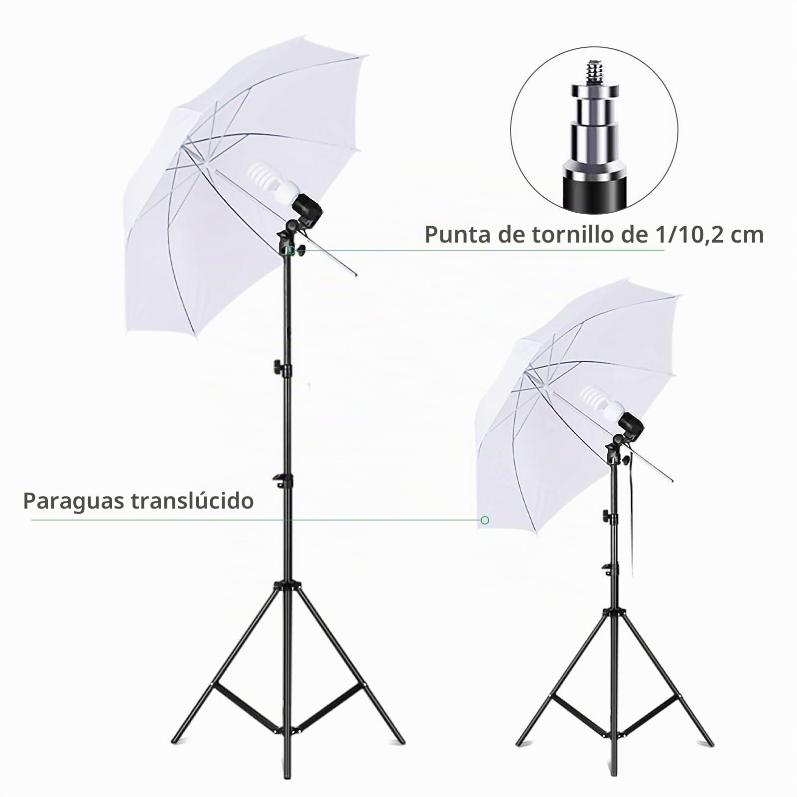 Andoer Kit de Fotografía, 2 Softbox 50x70cm, 2 Bombillas de 135W y 2 de 45W, 3 Fondo de Blanco, Negro, Verde, Sistema de Soporte de 2x3m para Retratos y Videos