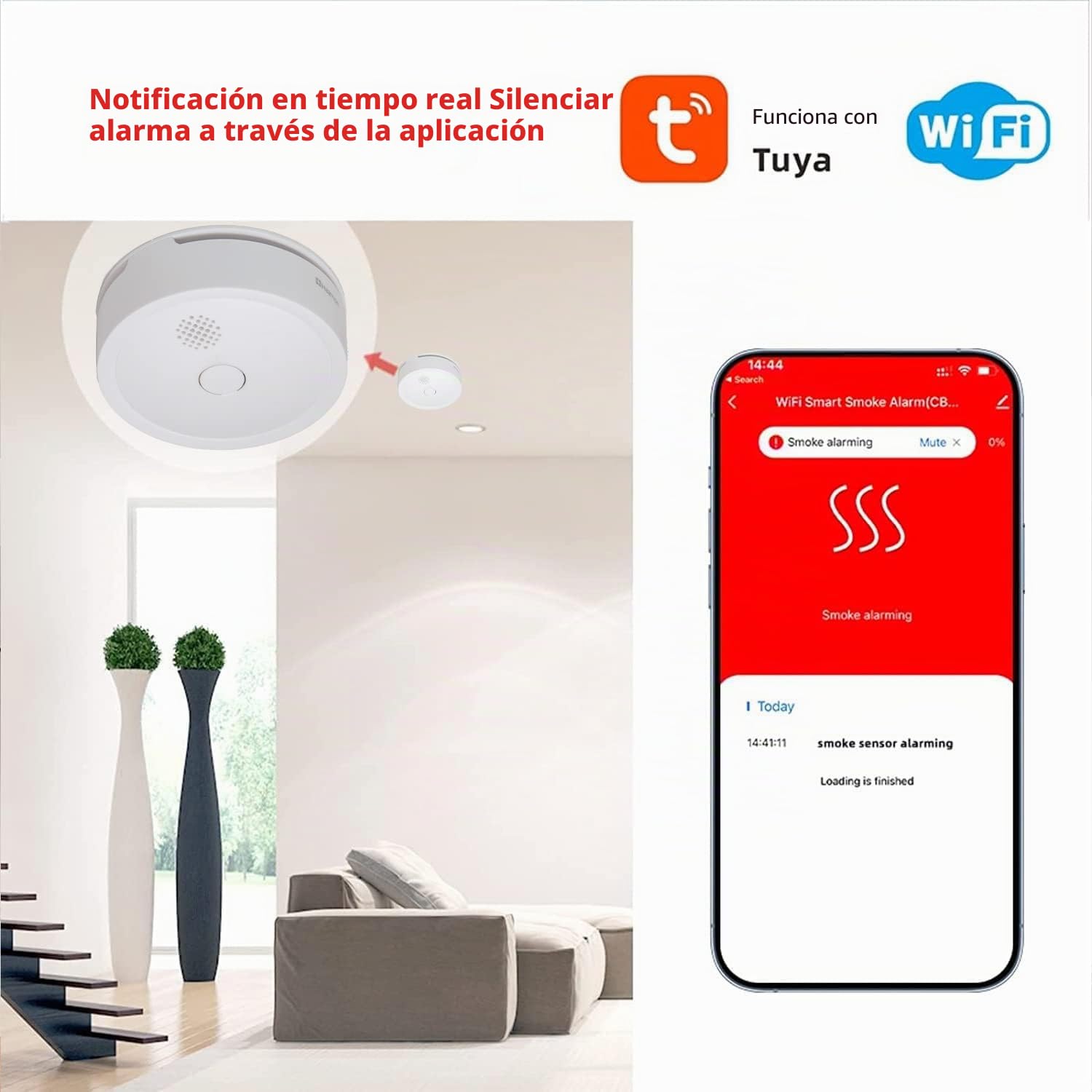 HEIMAN Alarma de Humo Inteligente WiFi inalámbrica, Detector de Humo fotoeléctrico con EN14604, con batería reemplazable/5 años de duración de la batería (1)