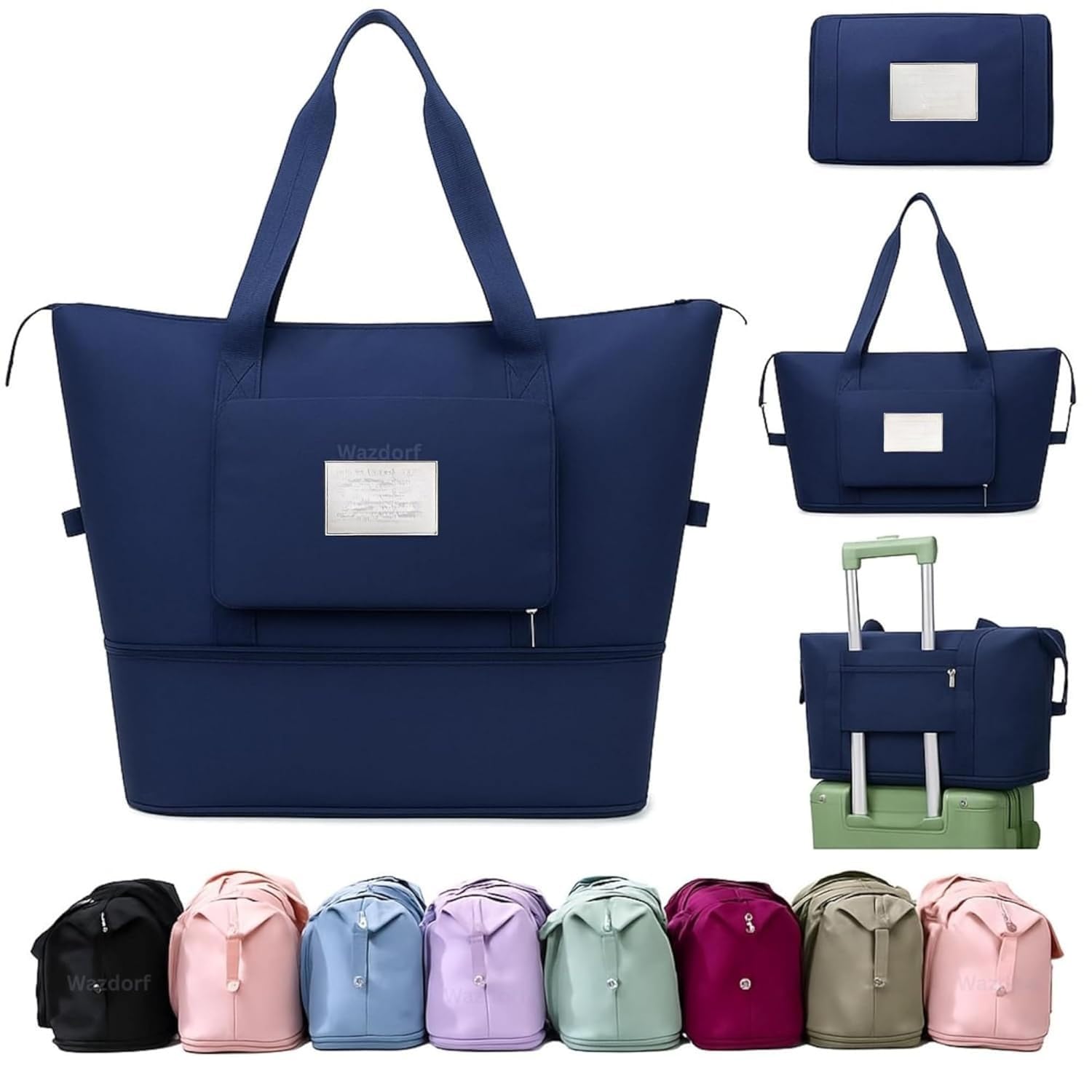 nylon 41 liter expandable travel bags for women, duffle bags for women luggage, foldable vanity traveling bag, waterproof hand bag for ladies personal items (dark blue)