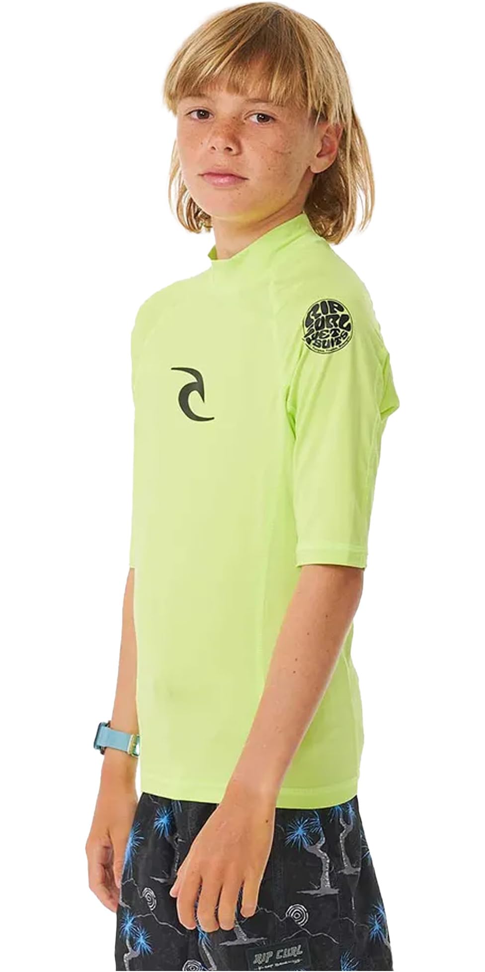 Rip Curl Boys' Brand Wave UPF 50 Short Sleeve Rashguard, Green