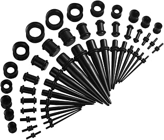 JDXN 50-Piece Ear Stretching Kit 14G-00G: Acrylic Tapers, Silicone Tunnels & Double Flare Plugs - Complete Gauges Set for Safe Ear Gauging