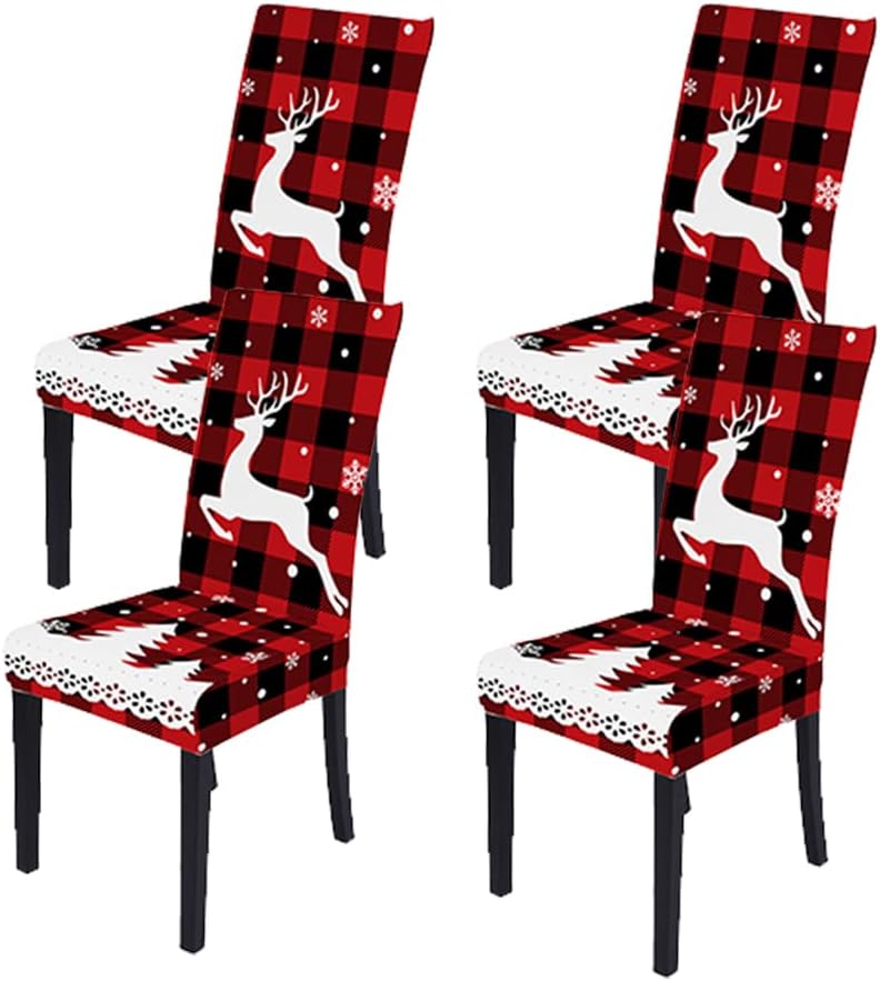 LIPOR Set of 4 Christmas Dining Chair Slipcovers Stretch Parsons Chair Covers Snowflake Printed Home Decor Washable Removable Dining Chair Protector for Christmas Holiday Kitchen Restaurants Ceremony