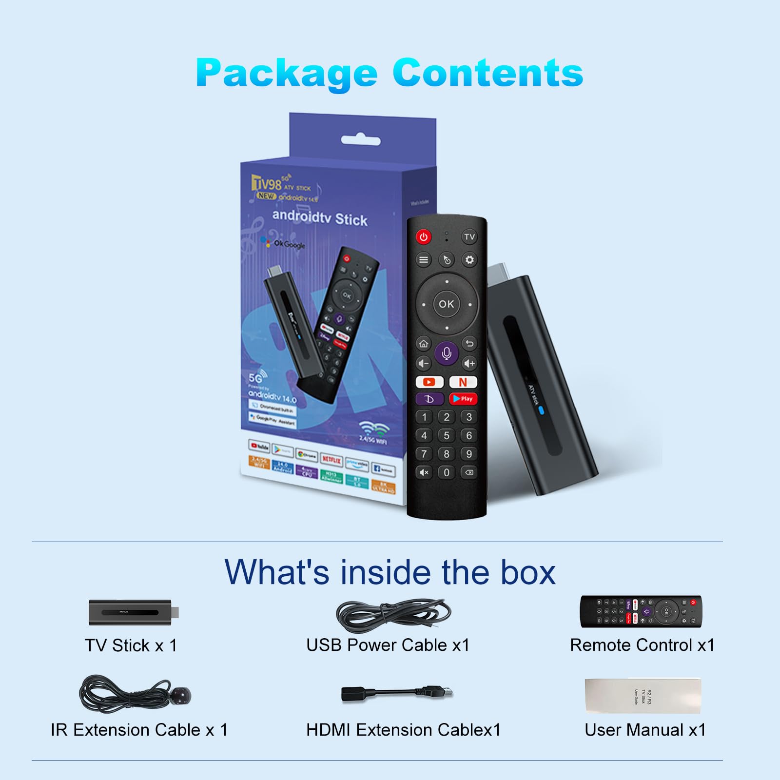 Android TV Stick 4K 2G+16GB H313 Quad-Core 64bit WiFi5 Dual 2.4G/5G WiFi HDR10+ HD Smart TV Stick Box (H 2+16APP)