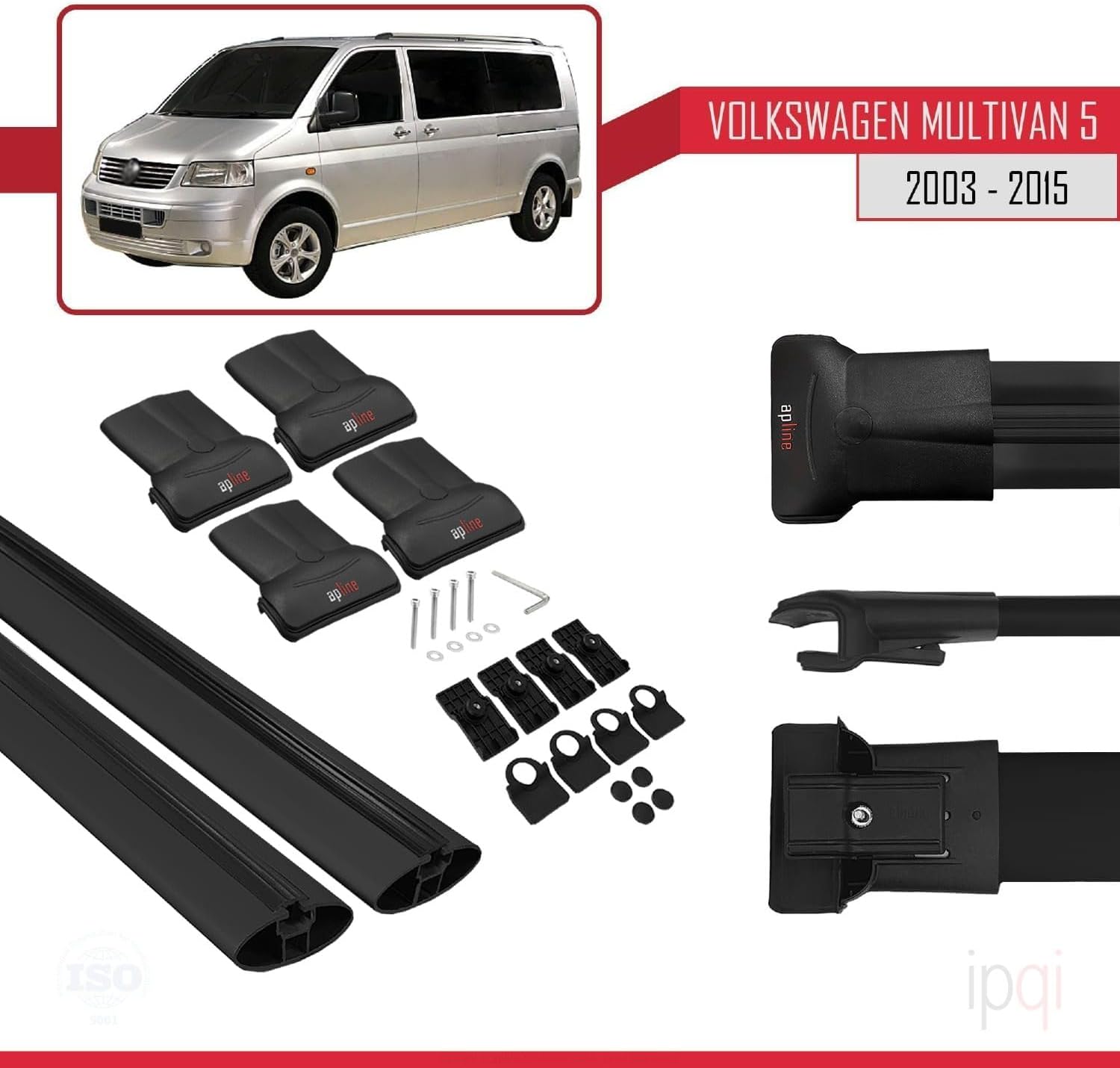 RE&AR Tuning Cross Bar Compatible for VW T5 Multivan 2003-2015 Roof Racks Car Top Luggage Carrier Rails Alu Black