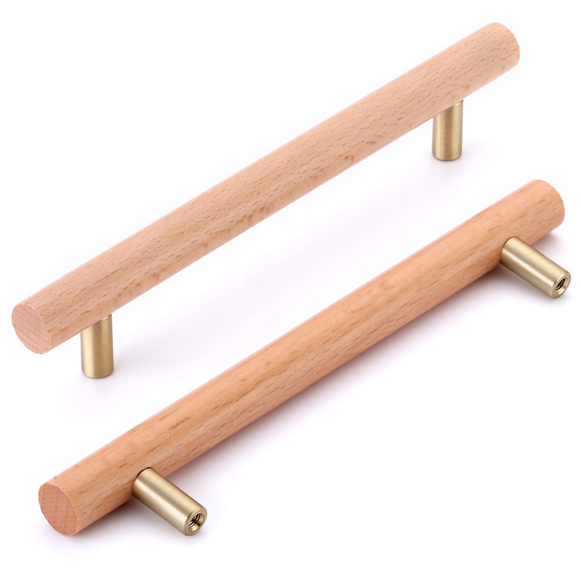 SYZOW keukenkast handgrepen,6 stuks meubelgrepen hout 224mm houten handgrepen meubelgreep-houten deur keuken handgrepen keukenkast handgrepen goud messing (Walnoothout