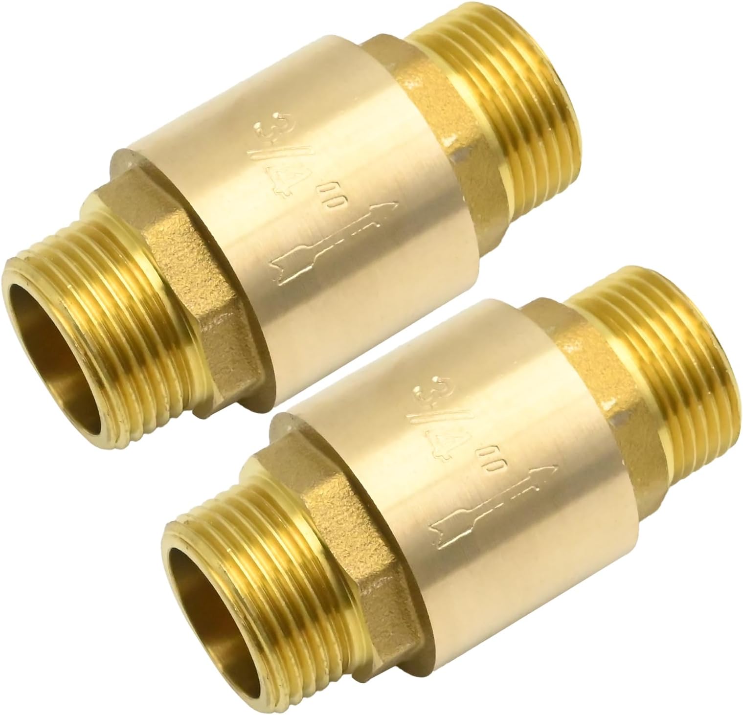MDEOOSKY 2 Pcs Brass Check Valve, 3/4" Male Thread One Way Backflow Preventer Check Valves, In-line Spring Check Valve for Water Oil Non-corrosive Flammable Gases