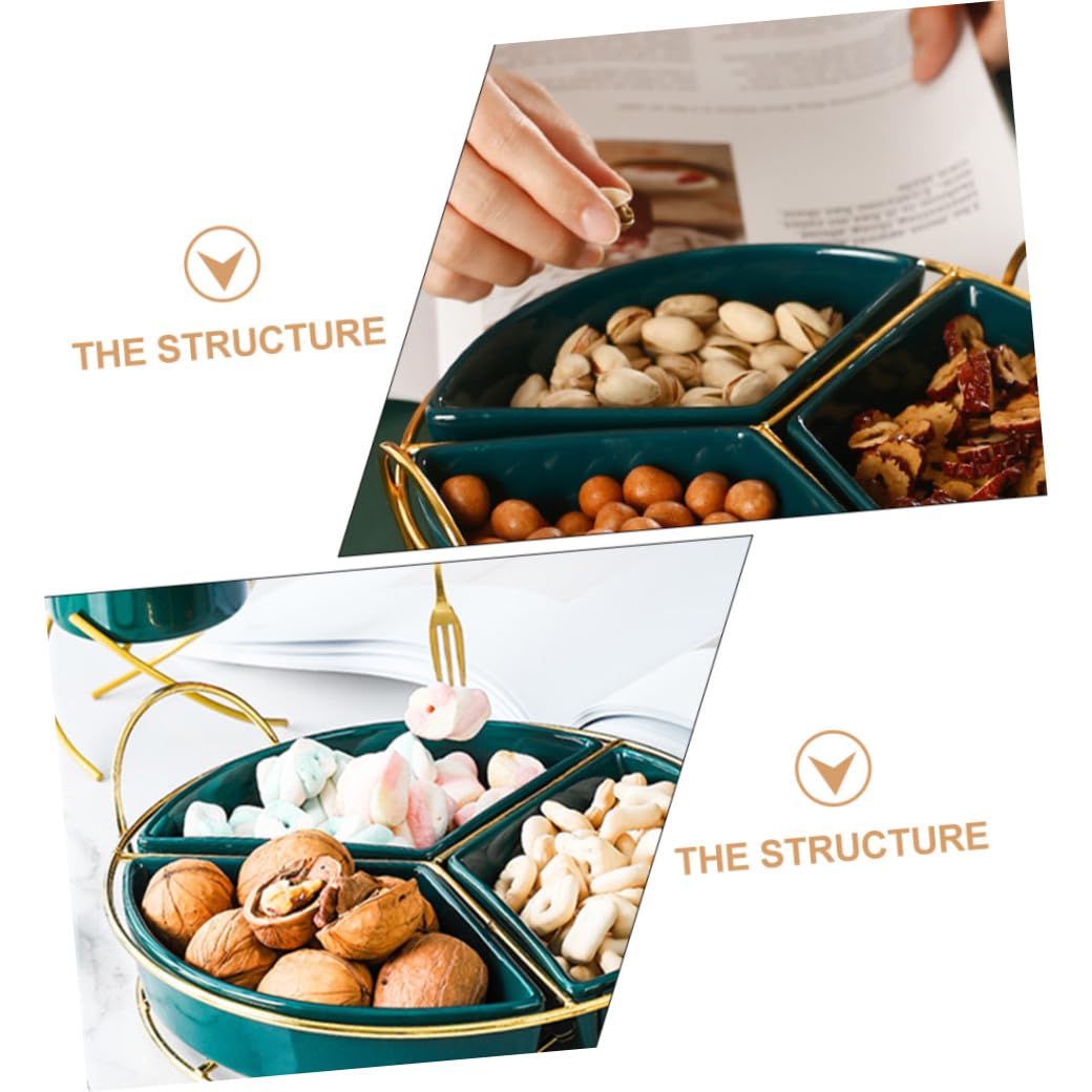DOITOOL Plateau à Trois Compartiments en Céramique et Fer, Vert | Grand Format, avec Rack, Design Simple et Généreux, pour Rassemblements et Mariages