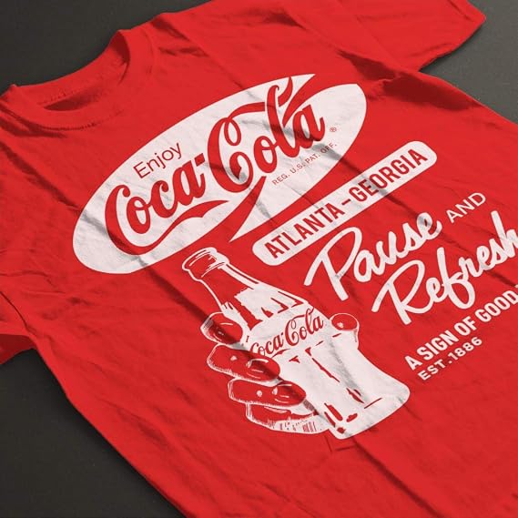 Coca-Cola Pause and Refresh Retro Men's T-Shirt Red : Amazon.co.uk