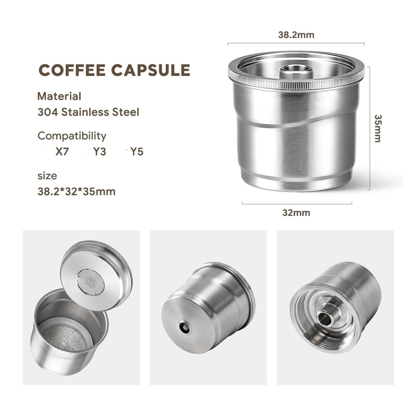 Wiederverwendbare Kaffeekapseln, Kaffeemaschine, Edelstahl-Füllkapseln, Reichhaltige Creme, Kompatibel Mit Illy, X7 Y3 Y5(6PCS)