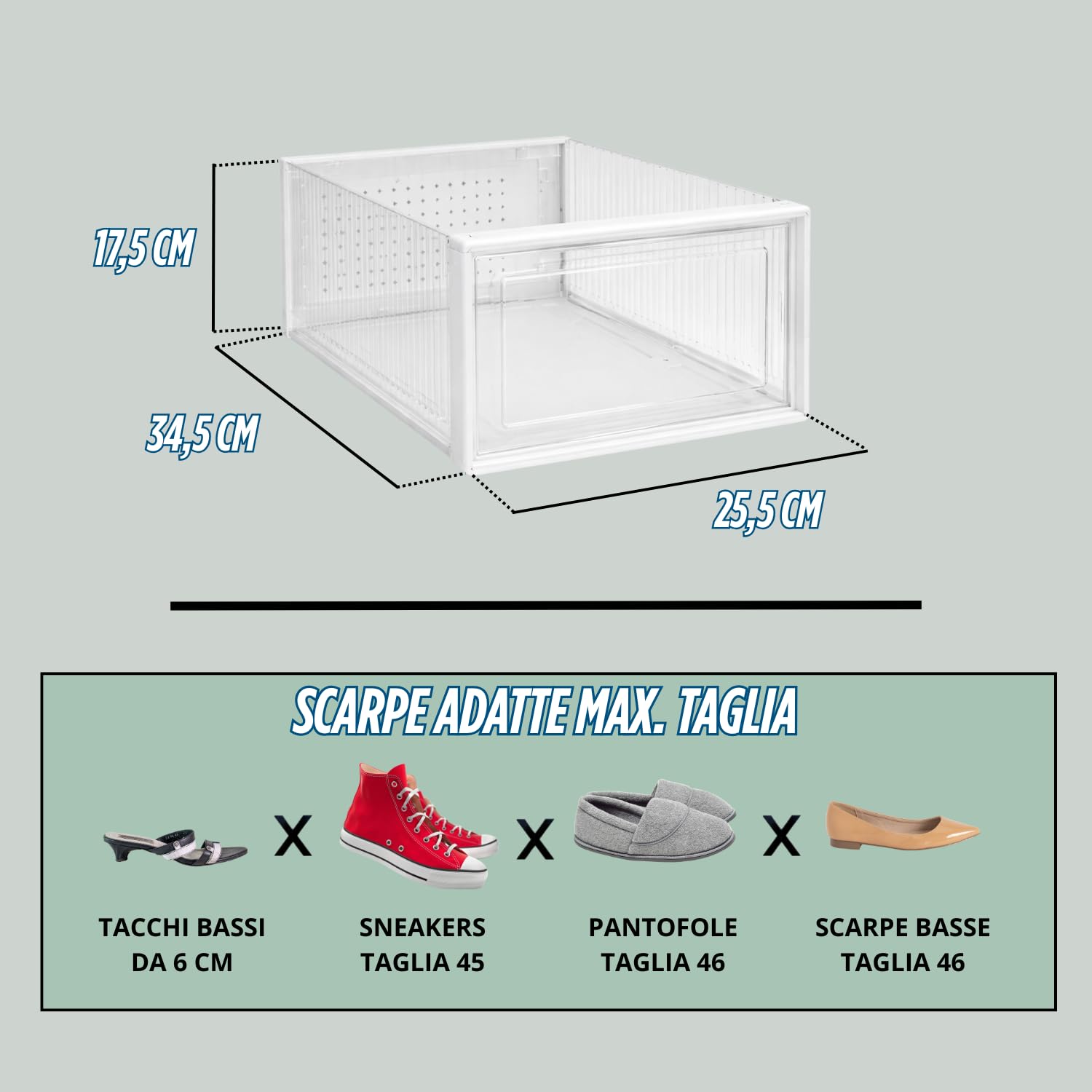 Porta Scarpe Verticale Impilabili Pieghevole Scatole Trasparenti 6 Box Salvaspazio Apertura Frontale Organizzatore PortaScarpe in Plastica Contenitori Traspiranti Scarpiera Sneakers