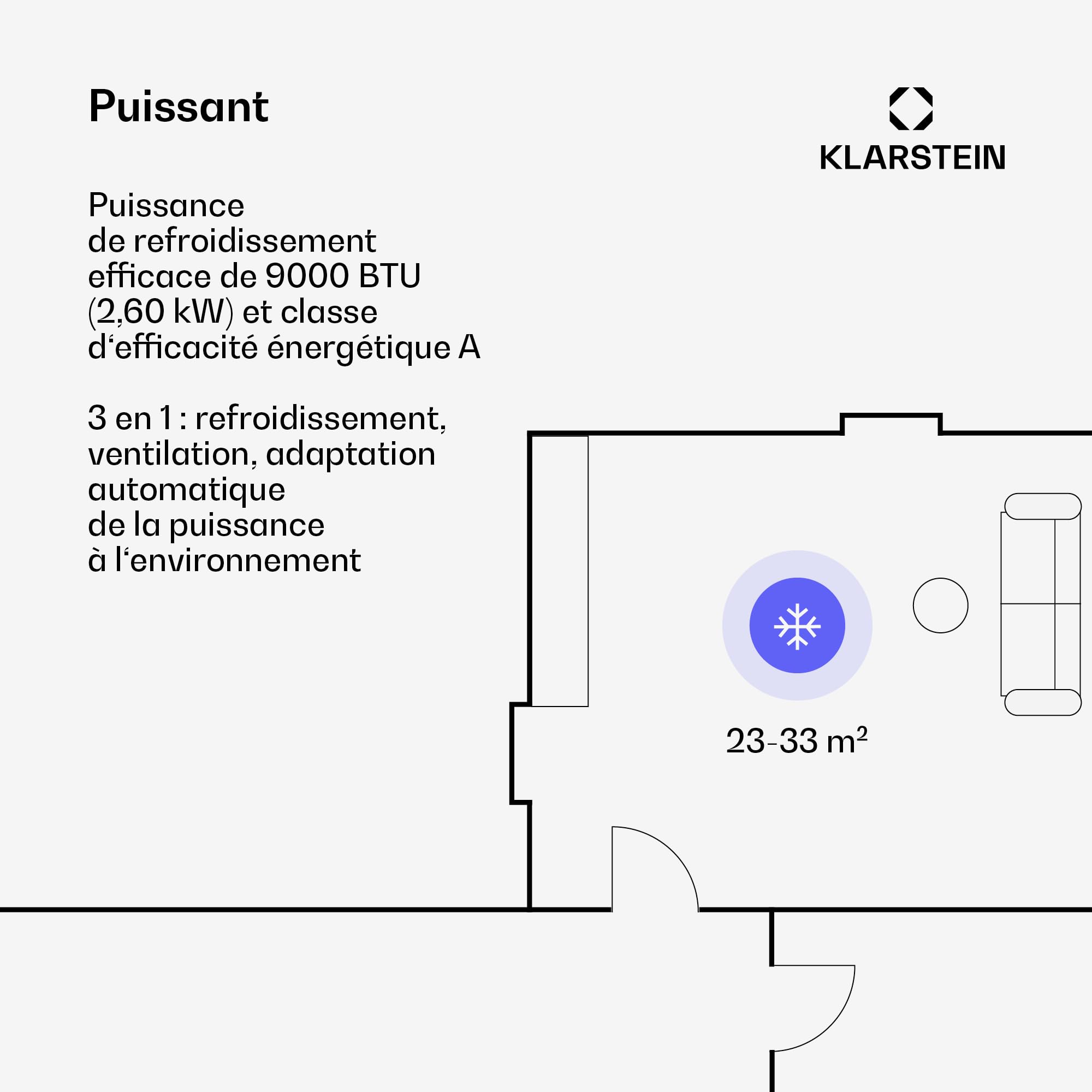 Klarstein Aero Ring Climatiseur Mobile – 9,000 BTU, 3-en-1 Refroidissement, Déshumidificateur & Ventilateur, Commande App & Vocale, Pour Pièces Jusqu'à 31 m², Éco R290, Roulettes, Noir