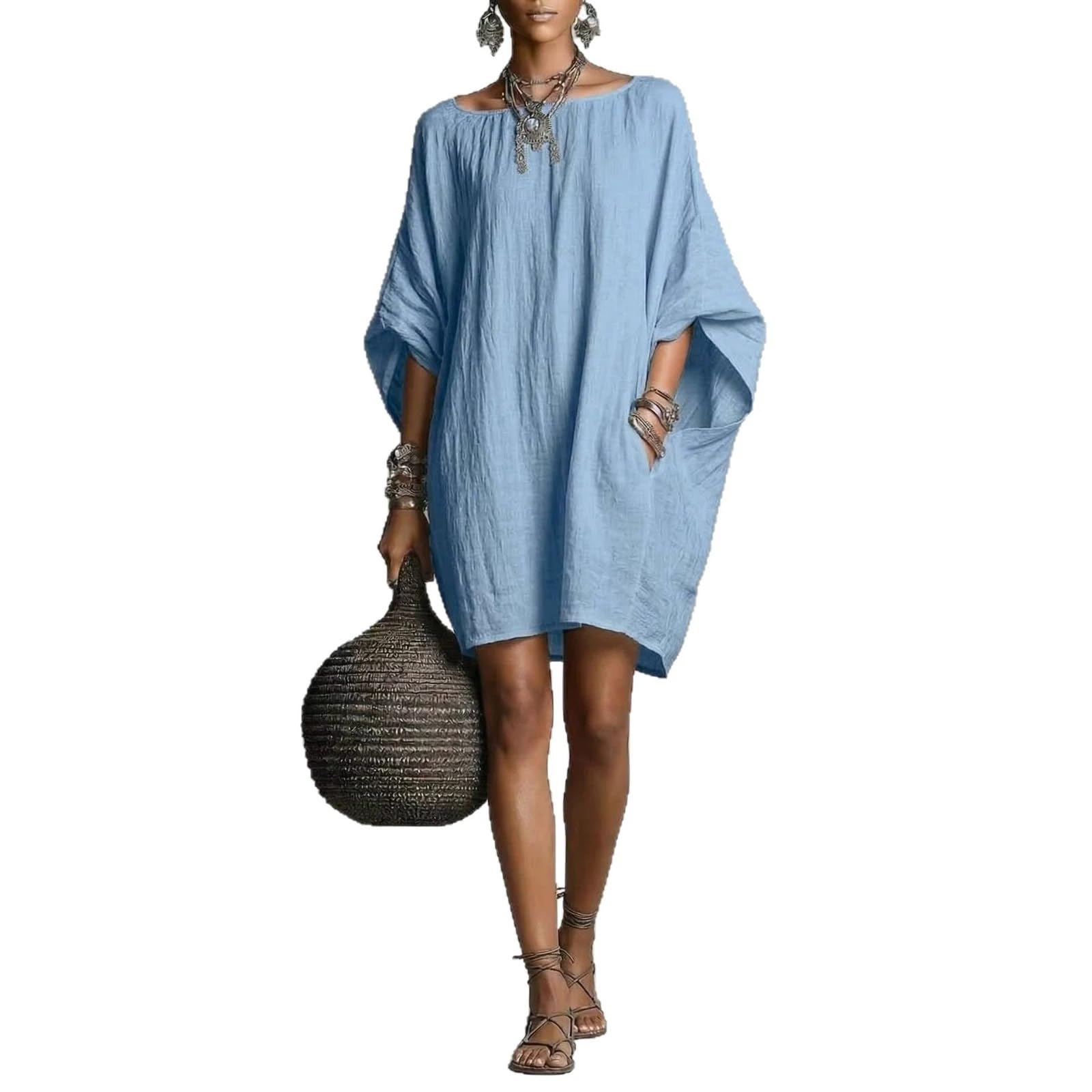 Moda Informal de Primavera y Verano Bata Camisa Vestido Holgado