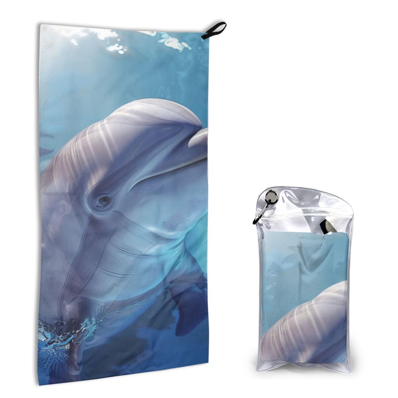 BWWHCCTI Quick Dry Hand Towel With Bag - winter the dolphin Printed Super Absorbent Face Cloth Microfiber Travel Sports Towels 40x80cm