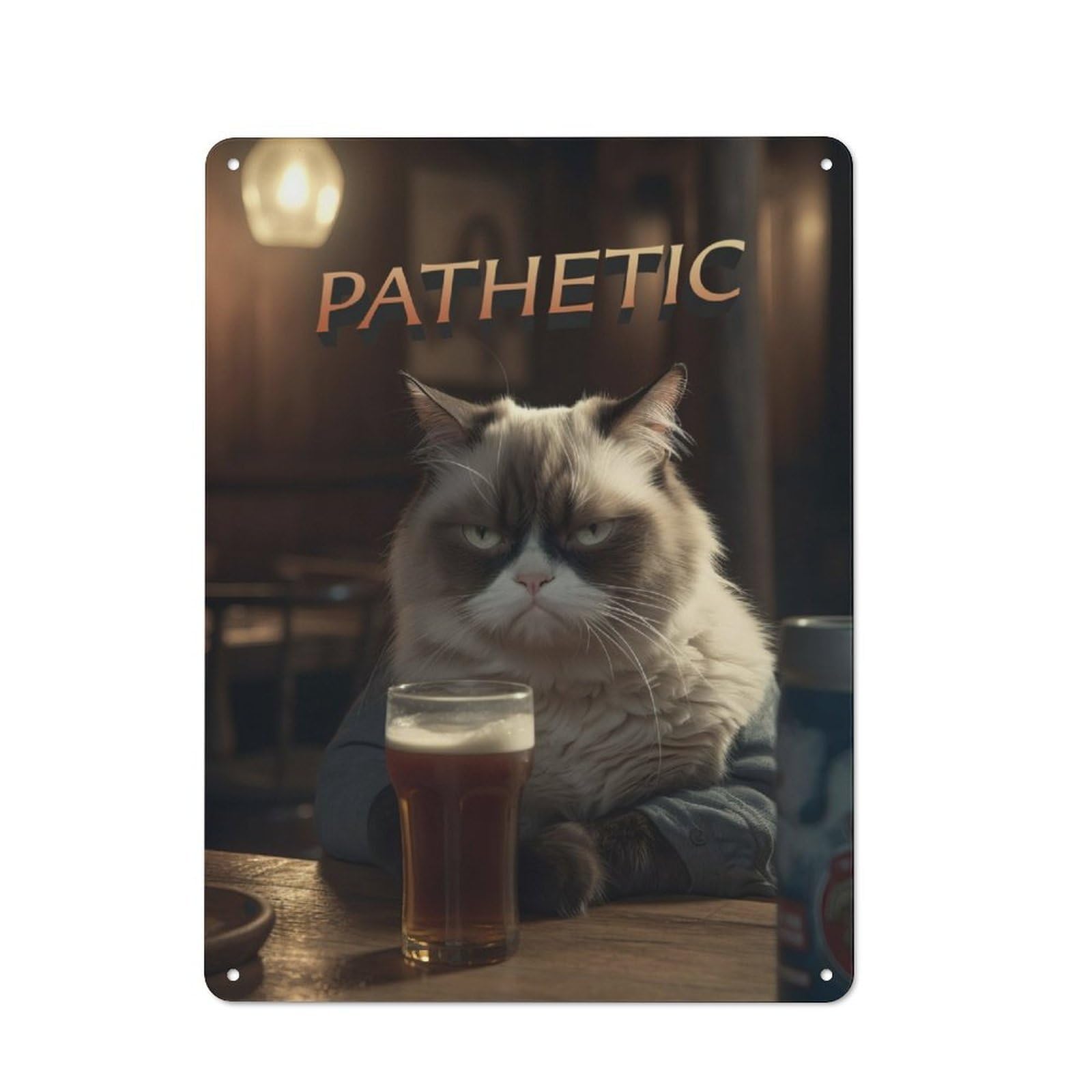 Junmoney Grumpy Judgmental Beer Cat Vintage Tin Sign 40X30cm For Hobby Room Or Studio, A New Home Present For Creative Interior Collectors