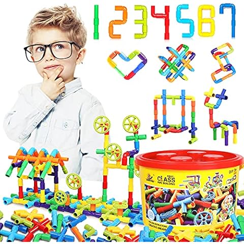 EP EXERCISE N PLAY Kids STEM Building Toys Tube Locks Construction Blocks Set Creativity Interlocking Pipe, Preschool Educational Learning Toys Gift Present for Toddlers Boys and Girls 3-5 (250PCS) Cover