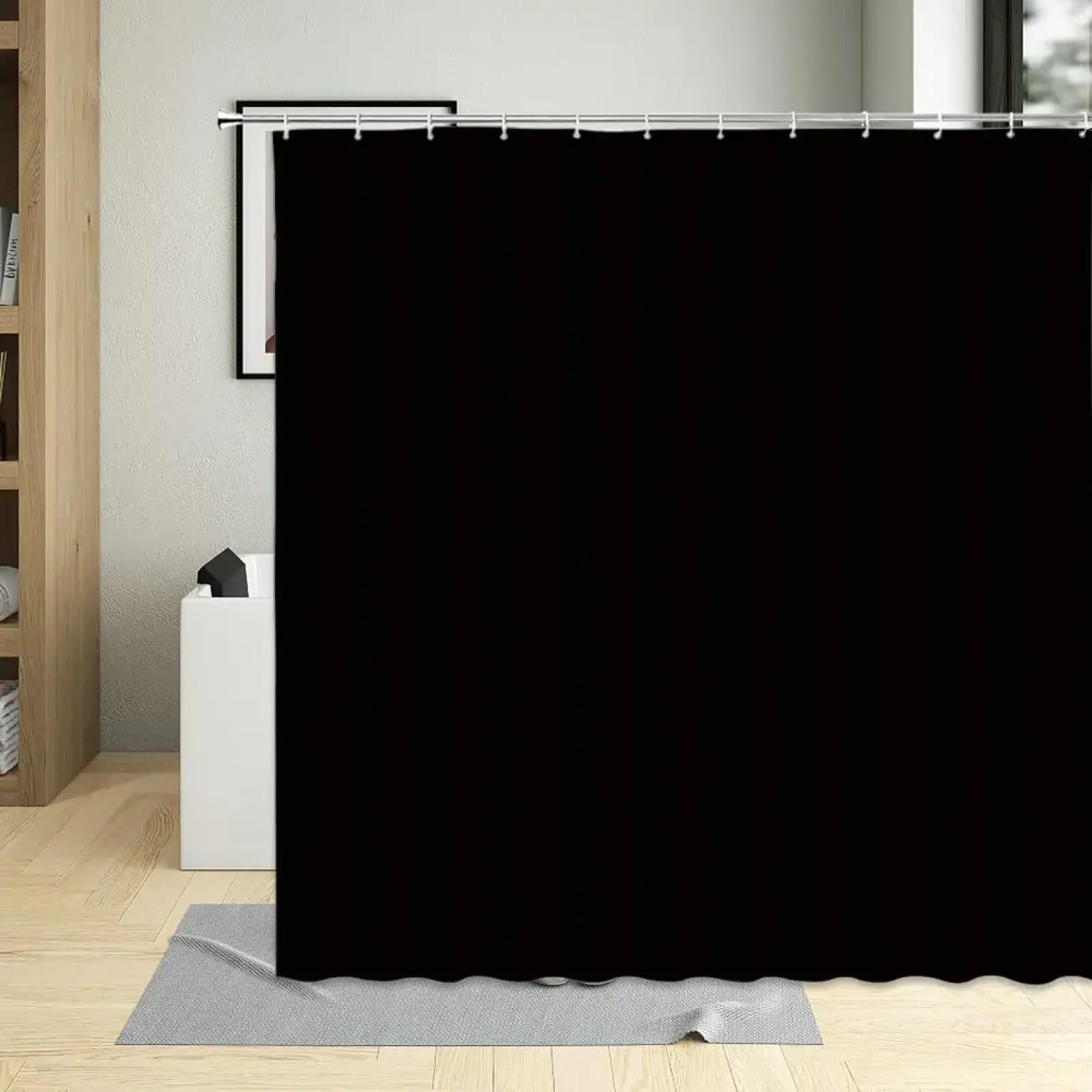 Rideau de douche noir en tissu imperméable haut de gamme avec œillets et crochets