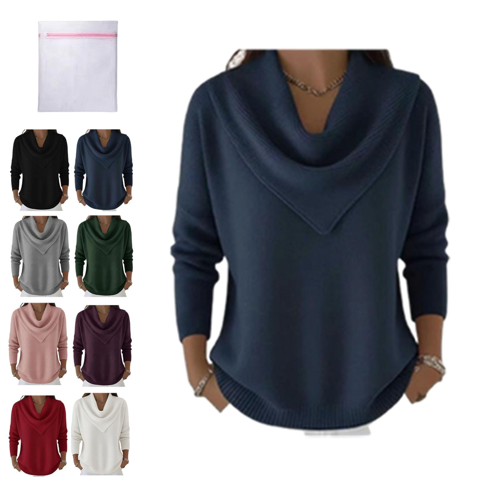 Elegant Retro Soft Triangle Neck Solid Color Sweater Top Cozy Cashmere Knitted Clothes Pullover Cowl Women Winter Top
