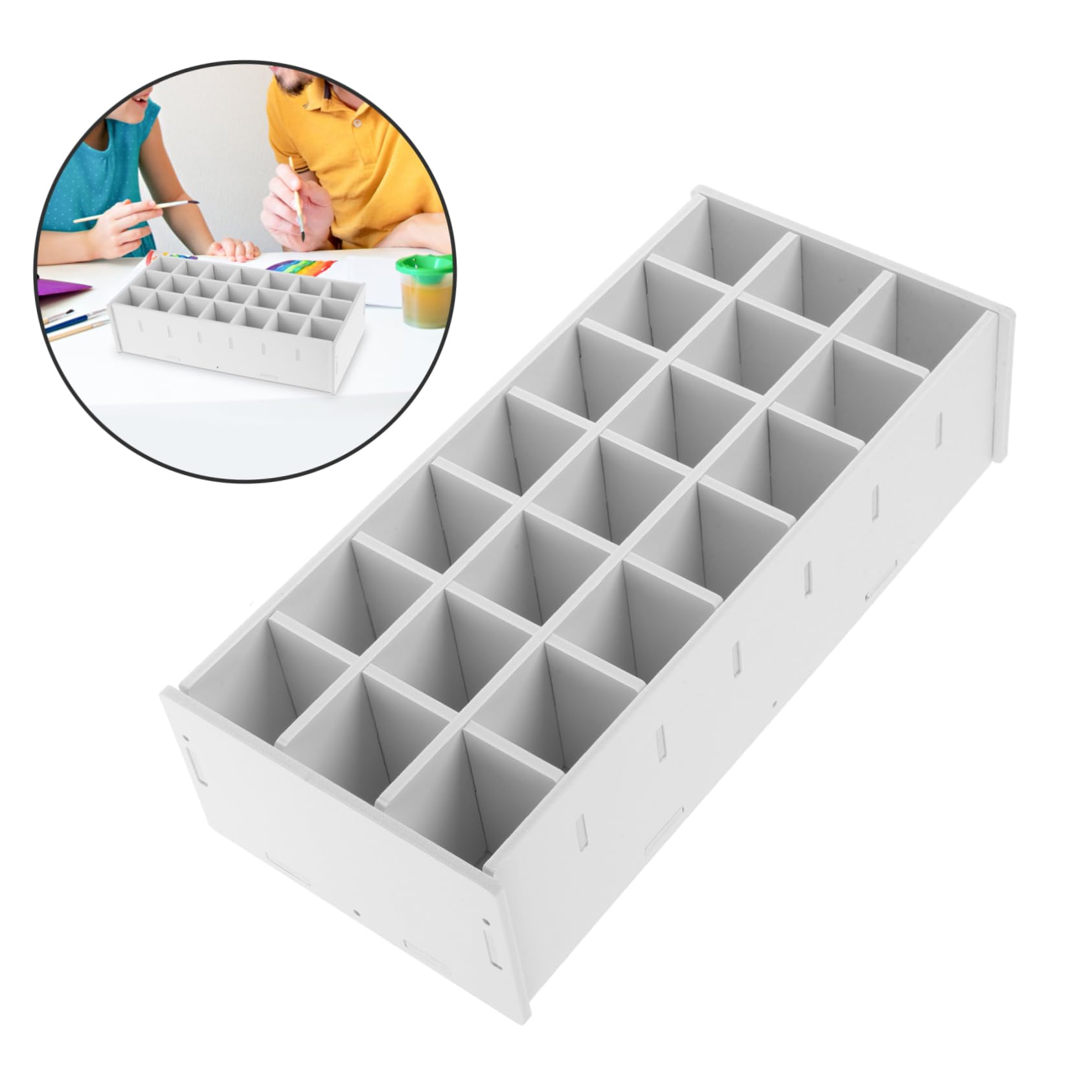 Uonlytech Organizer Storage in Legno Bianco Multi-slot per Pigmenti, Scatola da Tavolo per Vernici per Casa e Scuola, Supporto Compatto per Amanti della Pittura
