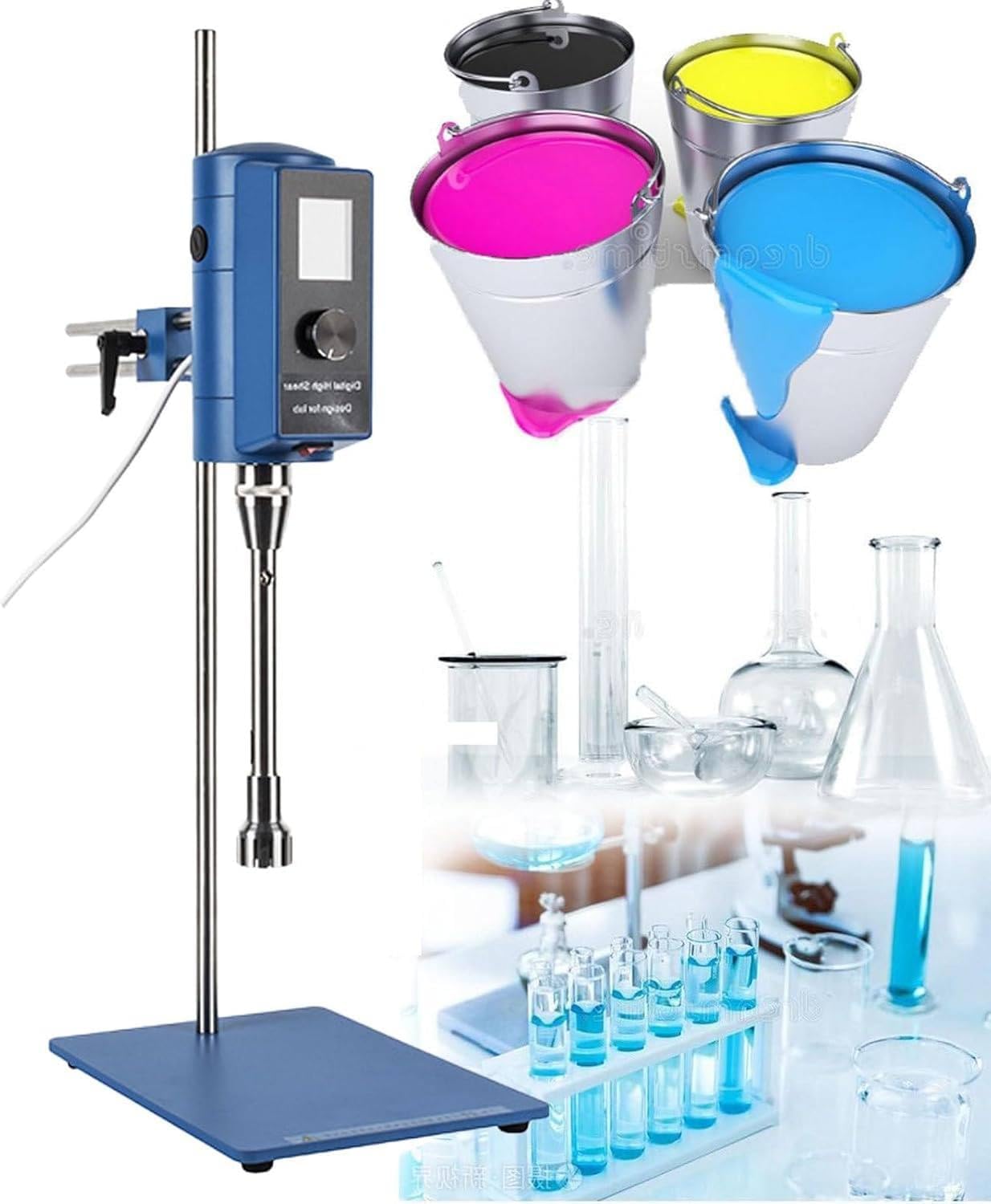 500 W Laboratory High Speed Dispersing Homogenizer, 2000-28000rpm High Shear Lab Mixer Emulsification Machine, Digital Display Blender, Stainless Steel, for Cosmetics/Food Industry 28G